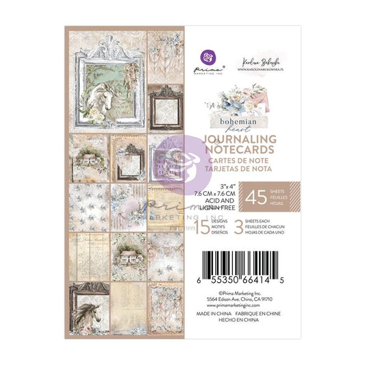 Bohemian Heart Collection Journaling Cards | 3x4”, 45 Notecards | Prima Marketing Inc