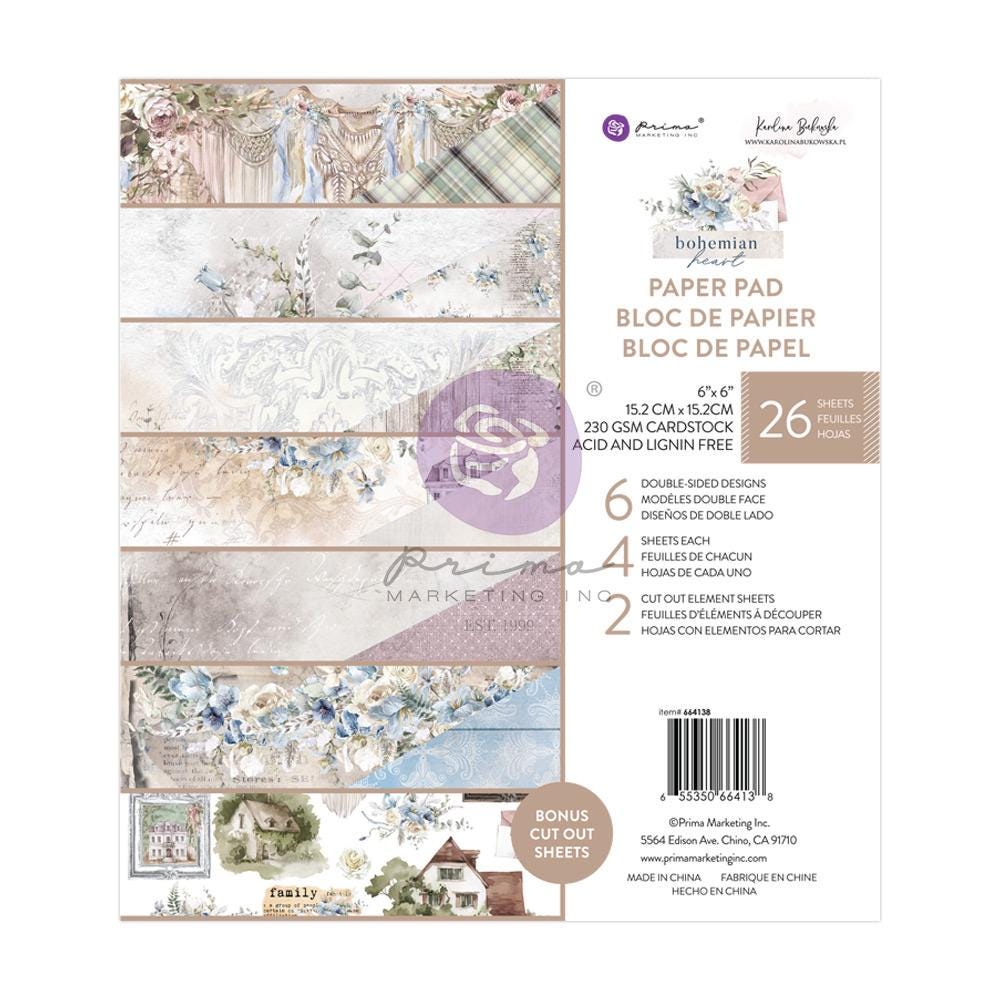 Bohemian Heart Collection Paper Pad | 6”x6”, 26 sheets | Prima Marketing Inc.
