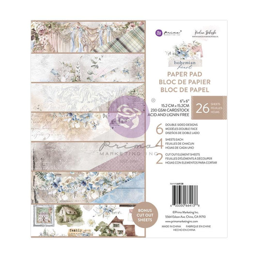 Bohemian Heart Collection Paper Pad | 6”x6”, 26 sheets | Prima Marketing Inc.
