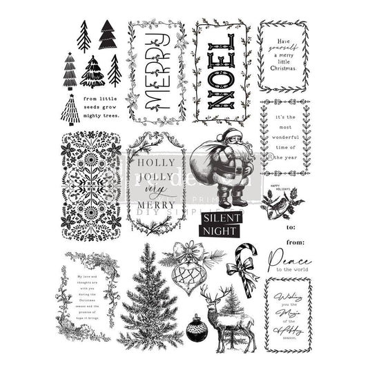 Merry & Bright Decor Clear Stamp, 9”x12” | Christmas themed | Redesign with Prima