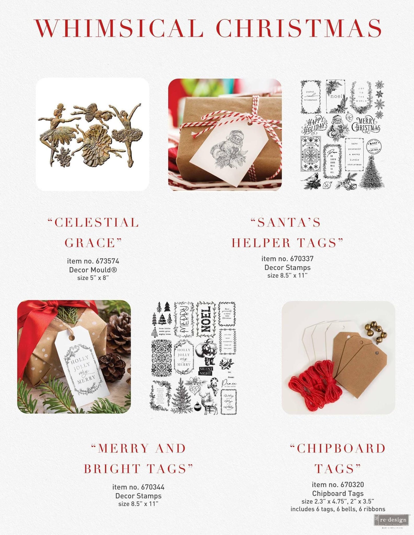 Merry & Bright Decor Clear Stamp, 9”x12” | Christmas themed | Redesign with Prima