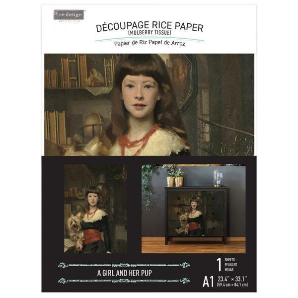 A1 Decoupage Fiber - A Girl and Her Pup | Tissue Paper | 23.4”x33.1” | Redesign with Prima
