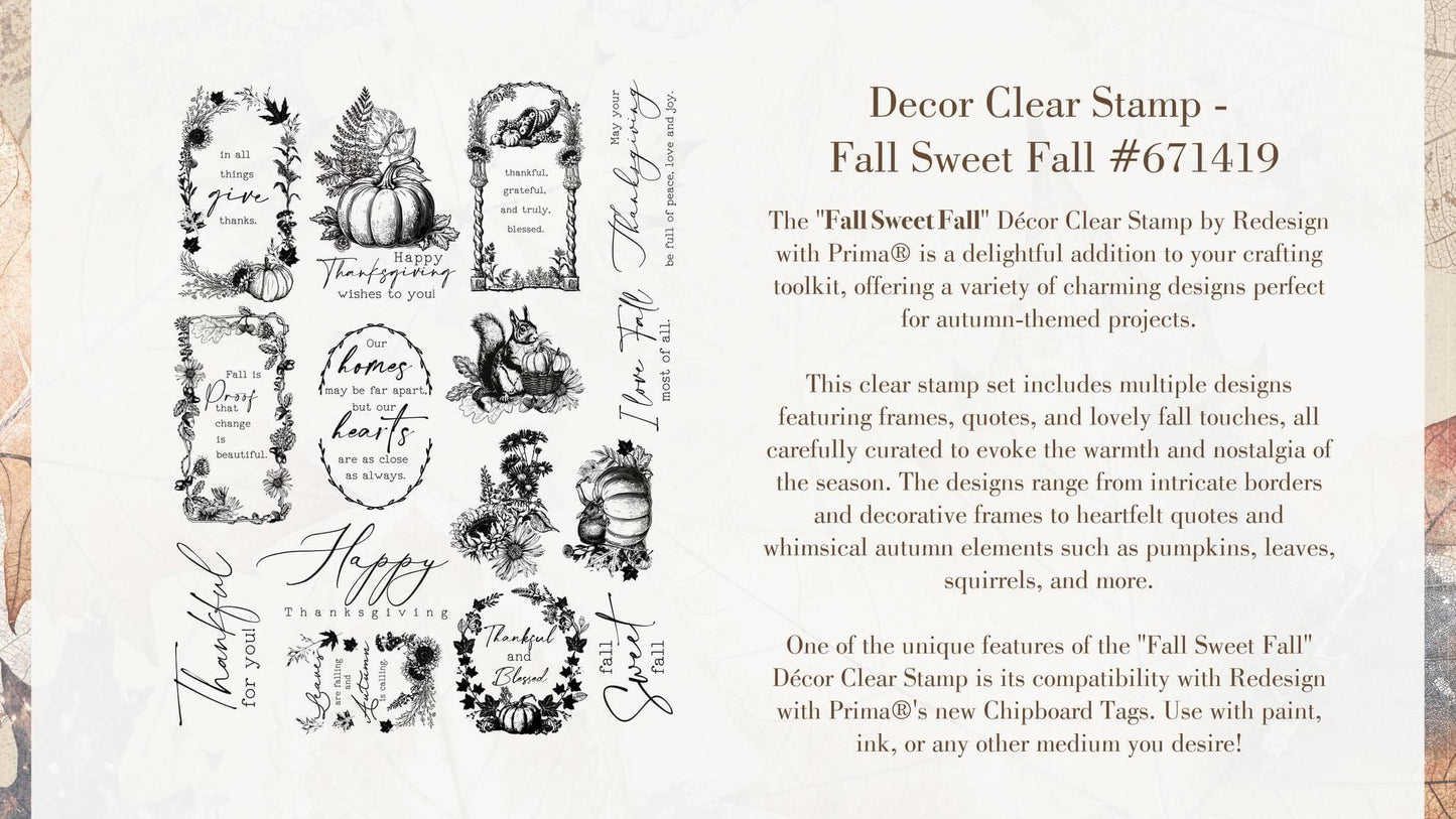 Decor Stamp - Fall Sweet Fall | Clear | 8.5”x11”x15 pcs | Redesign with Prima