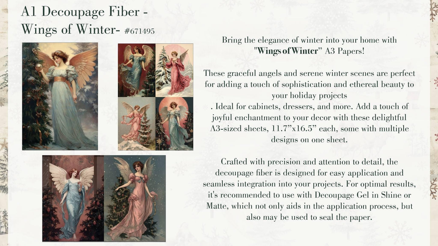 A3 Decoupage Fiber - Wings of Winter | 3 sht, 11.7” x 16.5” | Redesign with Prima