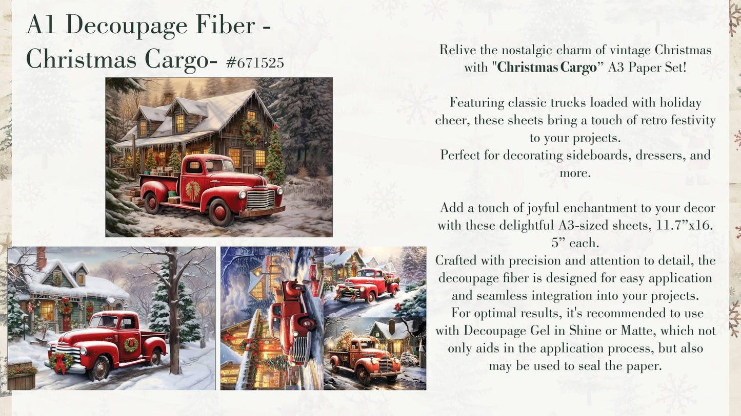 A3 Decoupage Fiber - Christmas Cargo | 3 sht, 11.7” x 16.5” each | Redesign with Prima