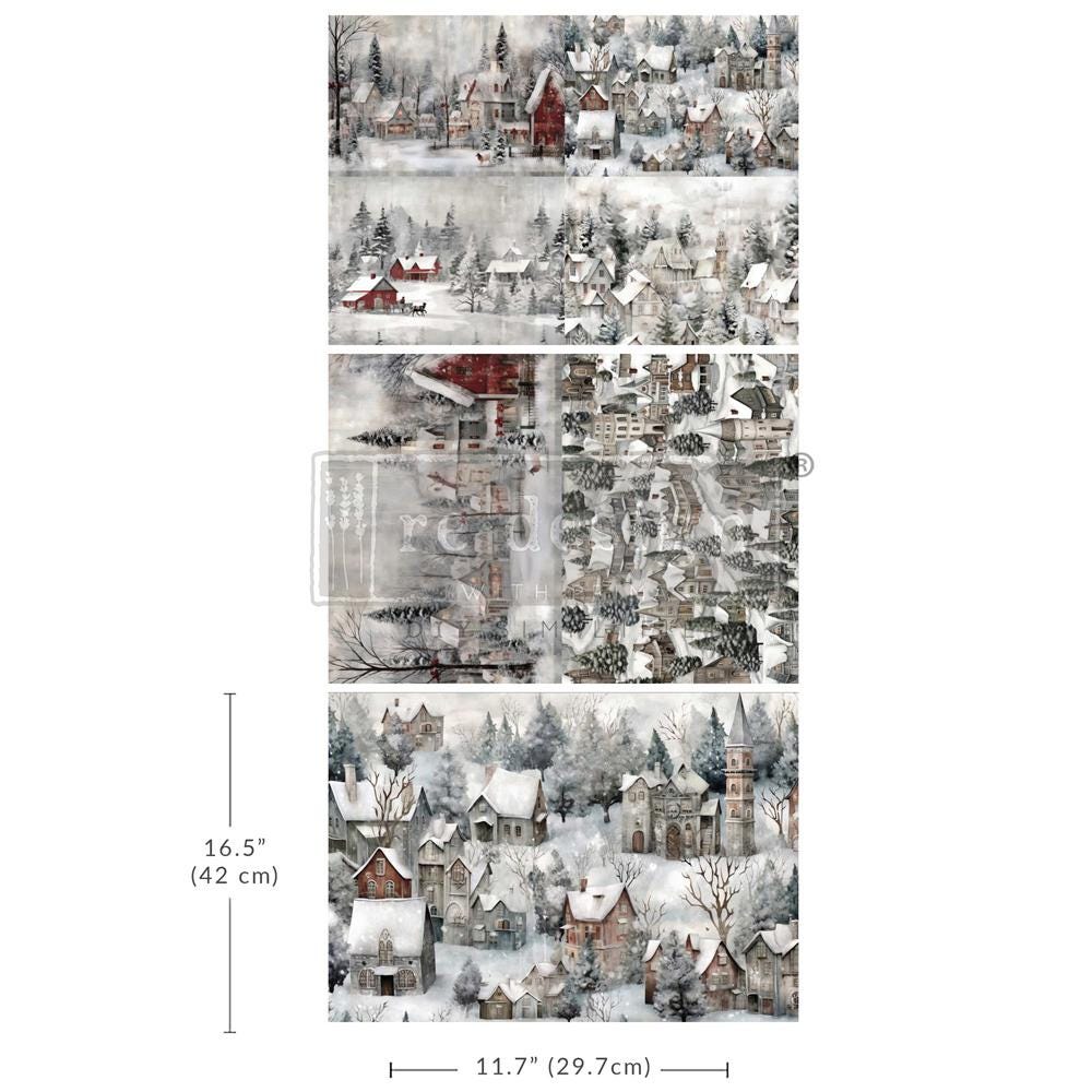 A3 Decoupage Fiber - Silent Night Snow Village | 3 sht, 11.7” x 16.5” each | Redesign with Prima