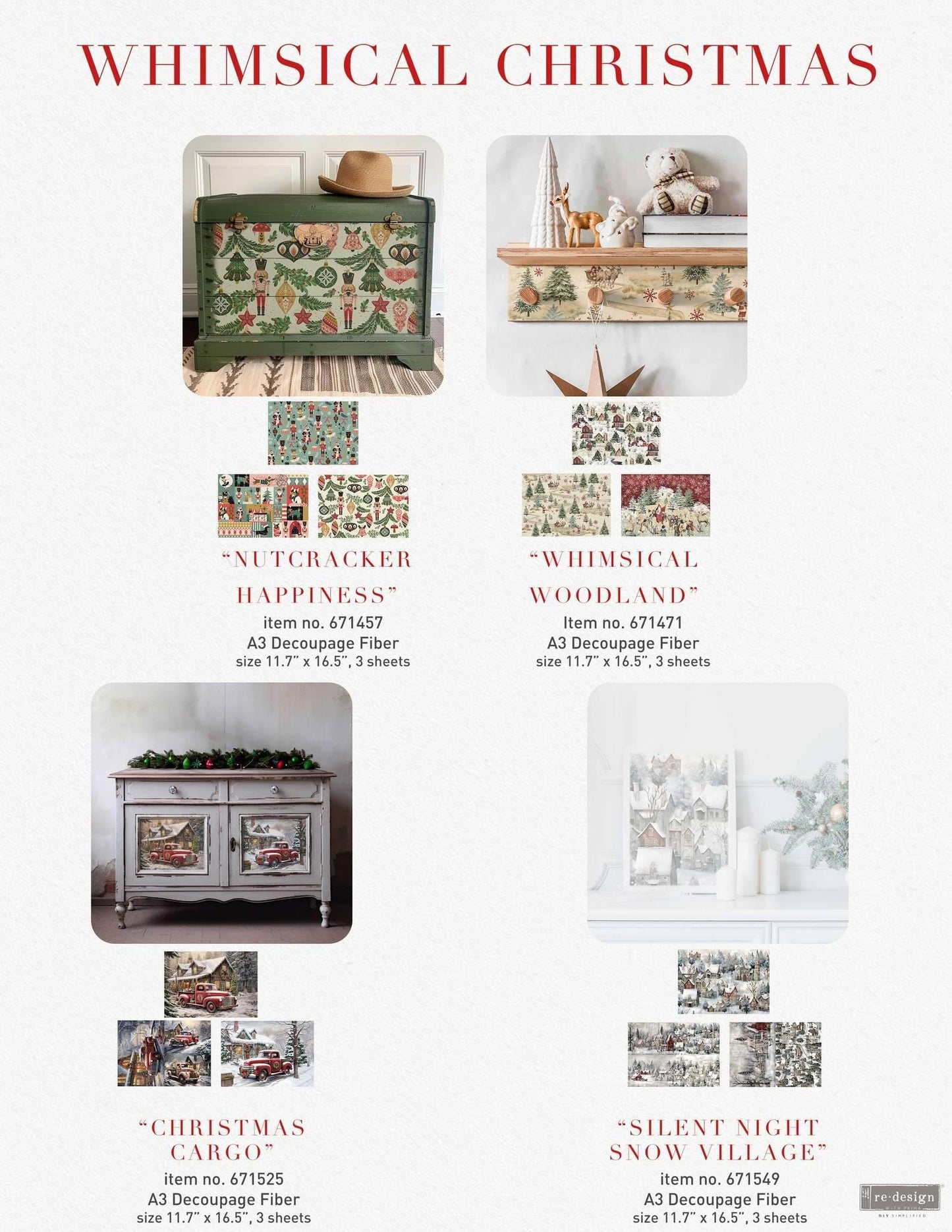 A3 Decoupage Fiber - Silent Night Snow Village | 3 sht, 11.7” x 16.5” each | Redesign with Prima