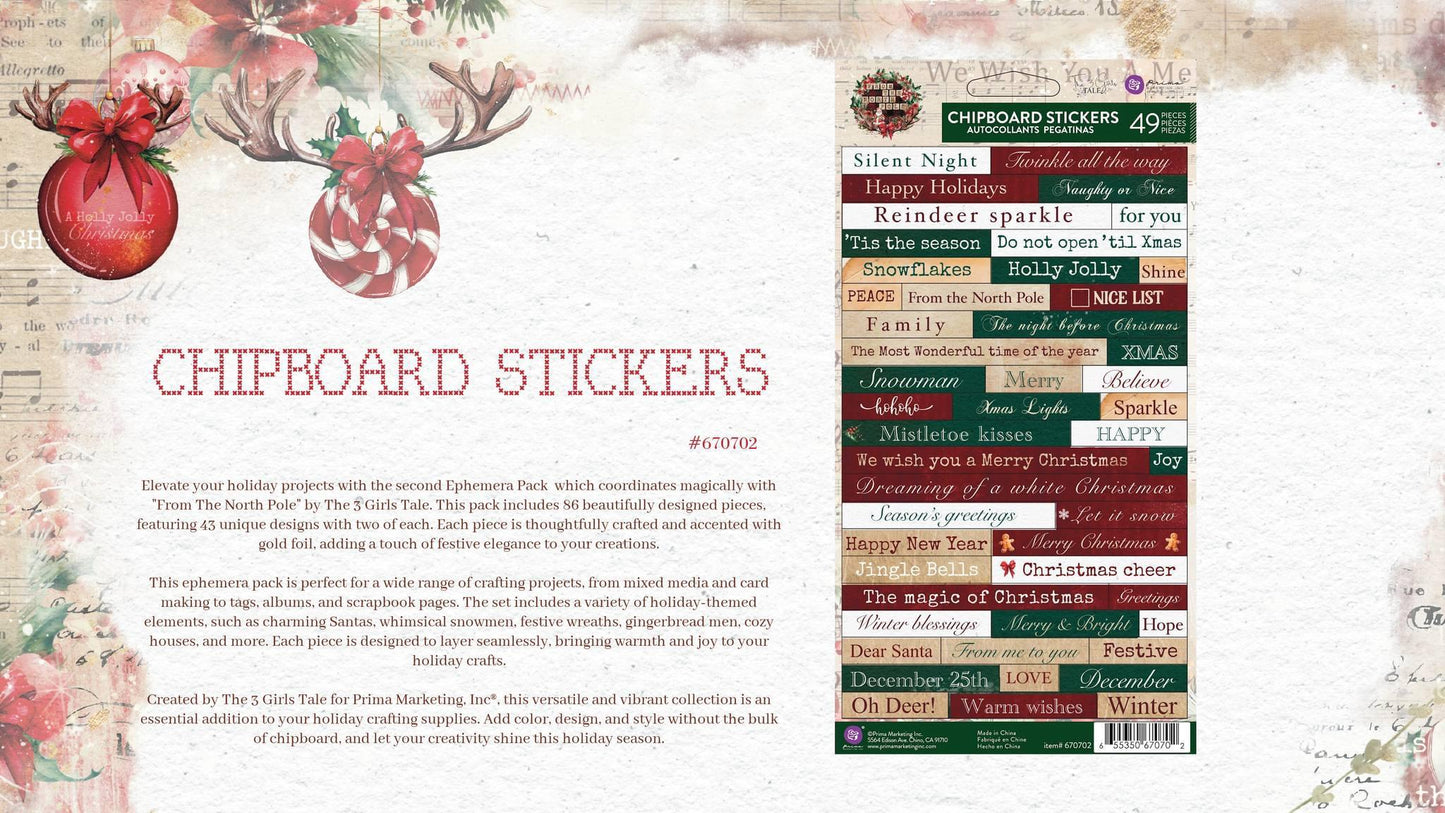 From the North Pole Chipboard Stickers, 49 pcs  | 3 Girls Tale | Prima Marketing, Inc.