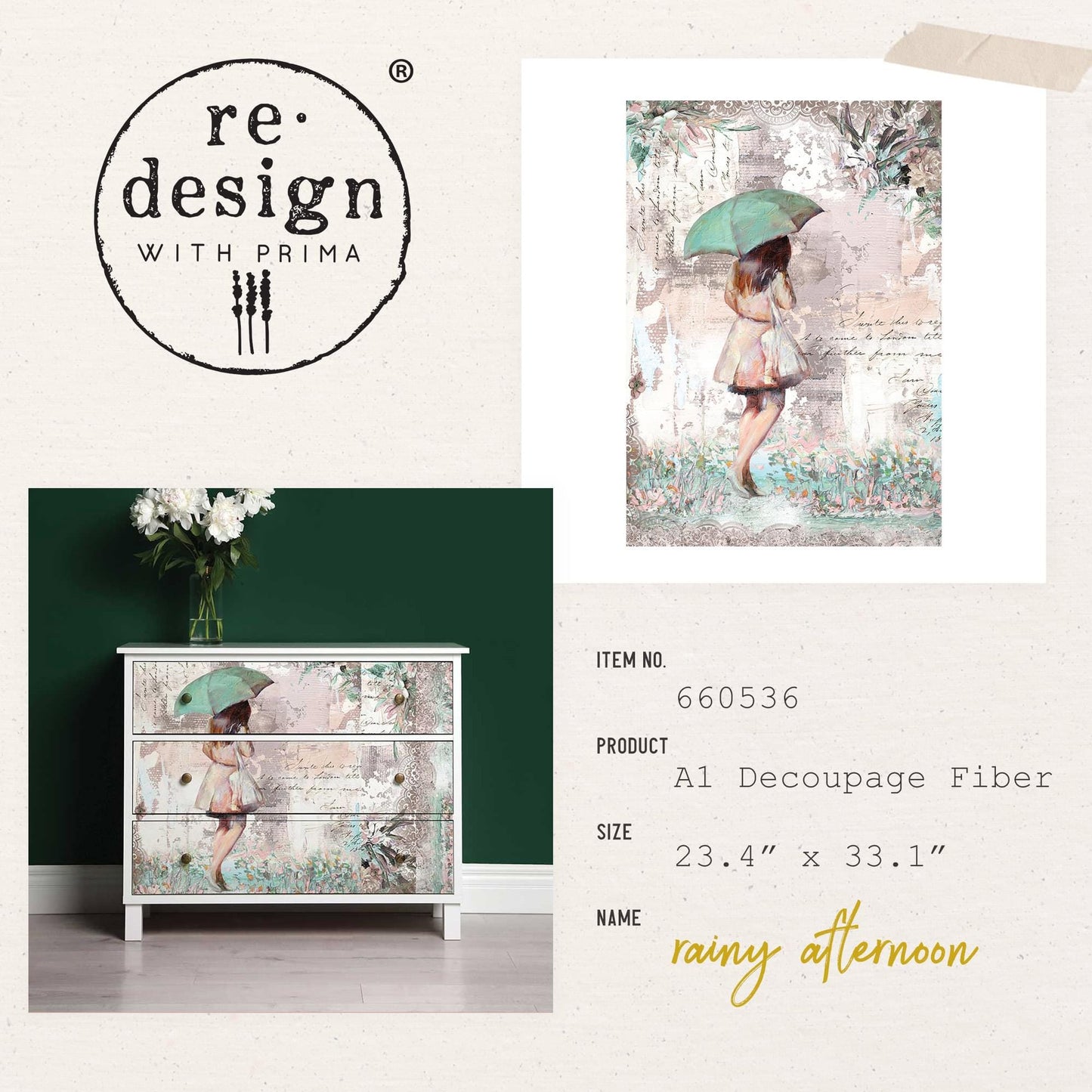 A1 Decoupage Fiber - Rainy Afternoon | 1 pc, 23.4” x 33.1” | Redesign with Prima