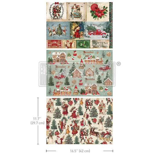 A3 Decoupage Fiber - Santaland Sparkle | 3 sheets, 11.7x16.5” | Redesign with Prima
