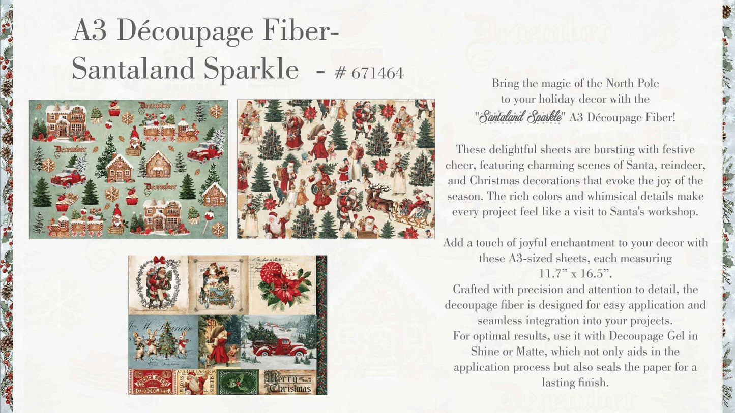 A3 Decoupage Fiber - Santaland Sparkle | 3 sheets, 11.7x16.5” | Redesign with Prima