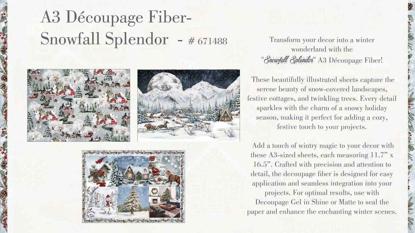 A3 Decoupage Fiber - Snowfall Spendor | 3 sht, 11.7” x 16.5” | Redesign with Prima