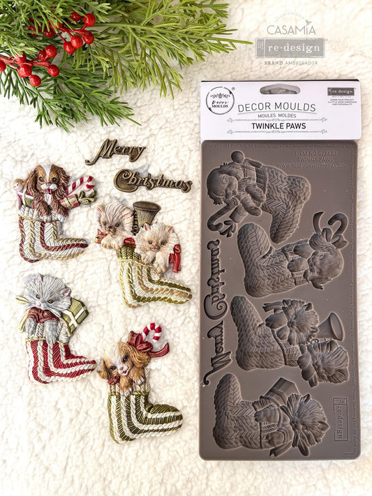 Decor Mould® - Twinkle Paws | 1 pc, 8”x10” | Christmas Stockings | Redesign with Prima