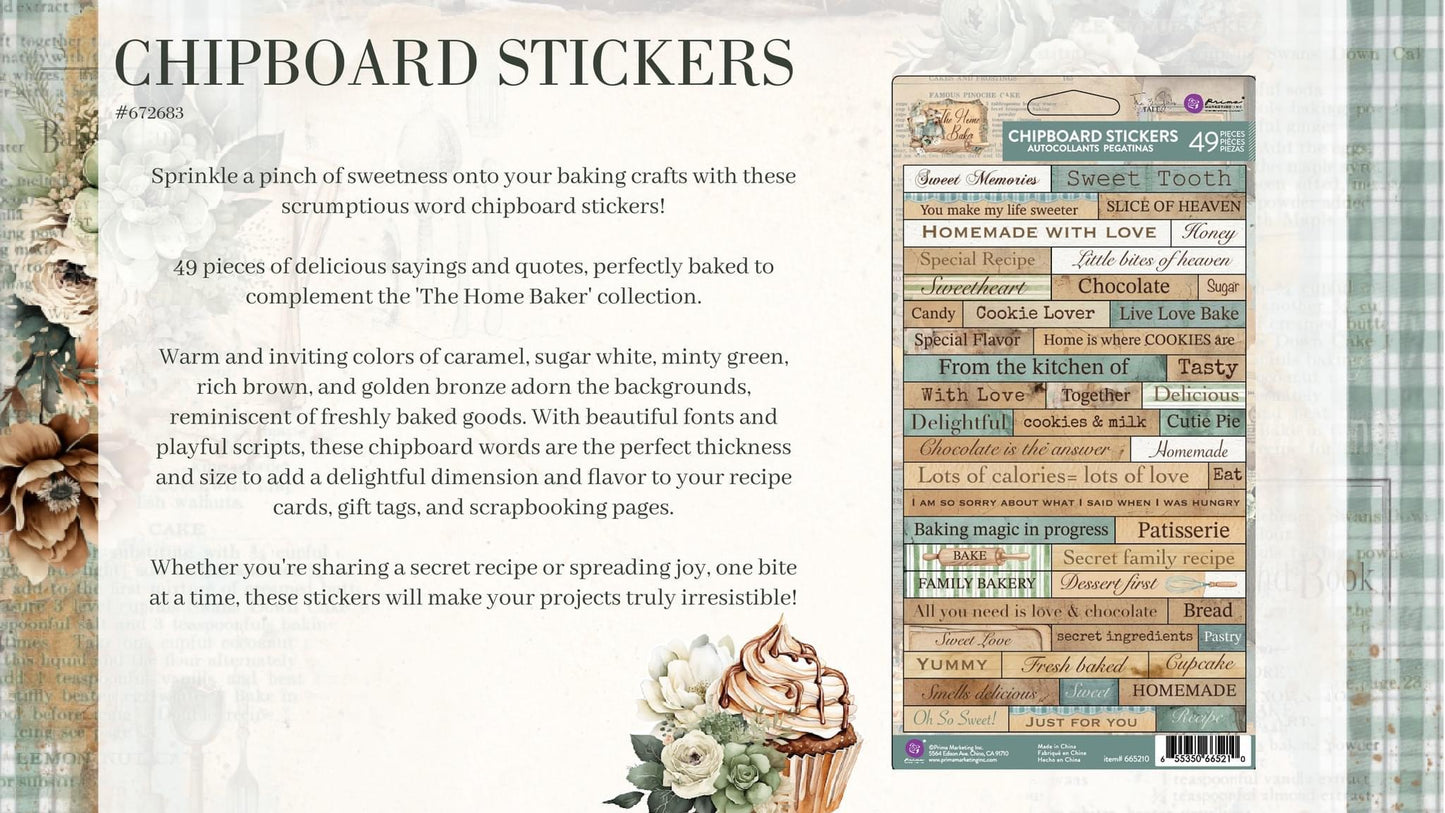 The Home Baker Collection Chipboard Stickers, 49 pcs | Prima Marketing Inc
