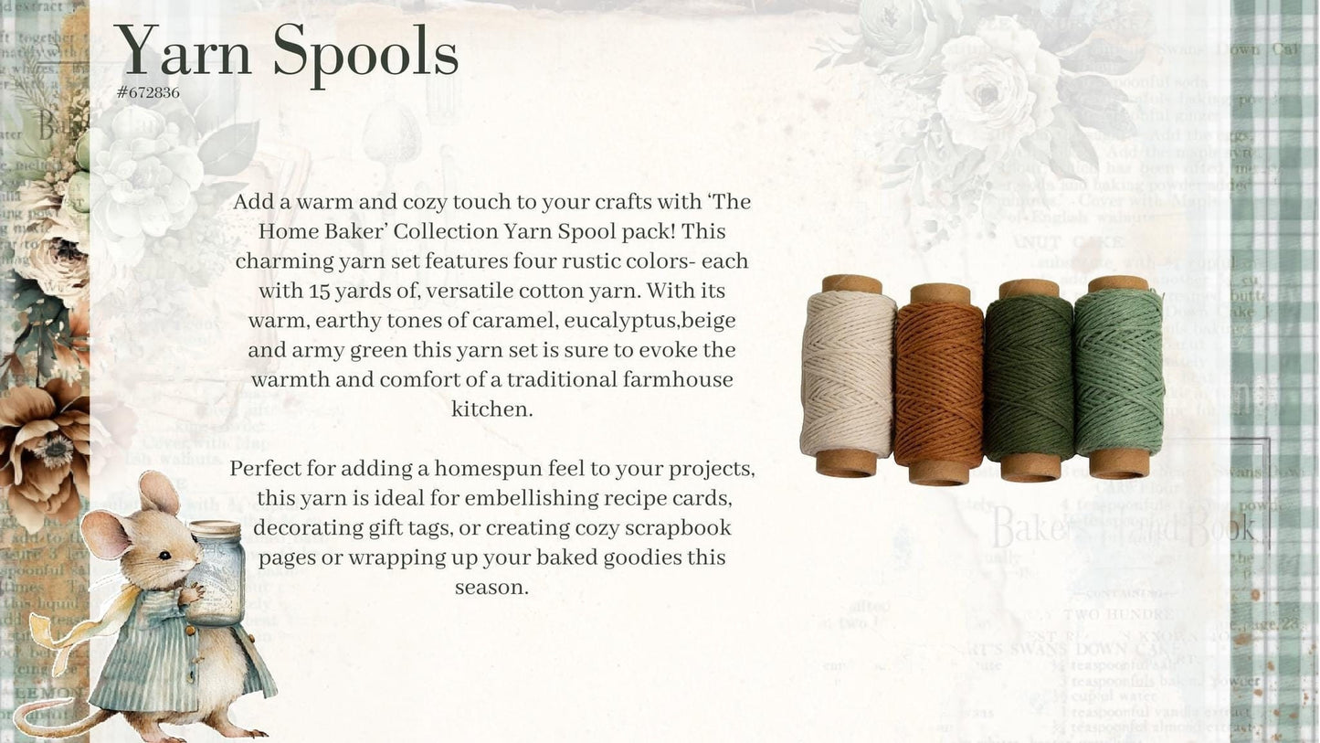 The Home Baker Collection Yarn Spools | 4 earthy colors, 15 yds each | Prima Marketing Inc