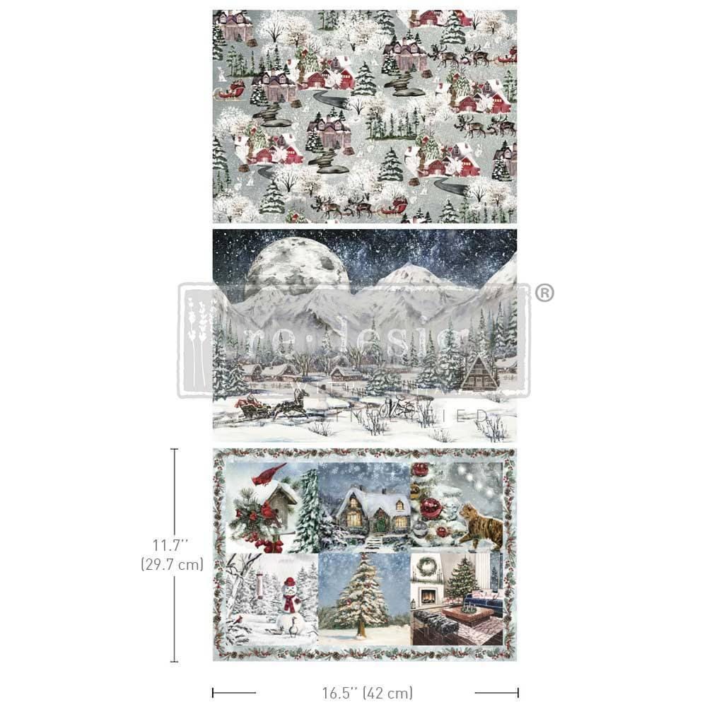 A3 Decoupage Fiber - Snowfall Spendor | 3 sht, 11.7” x 16.5” | Redesign with Prima