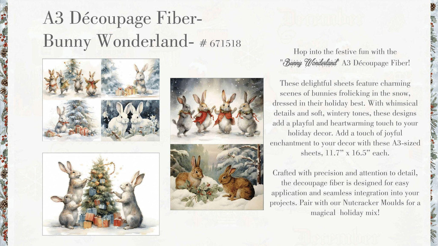 A3 Decoupage Fiber - Bunny Wonderland | 3 sht, 11.7” x 16.5” | Redesign with Prima