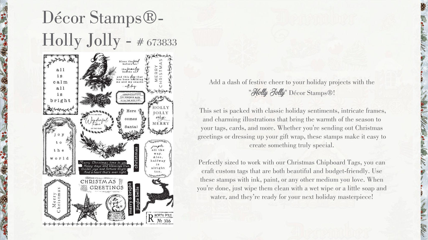 Holly Jolly Christmas Decor Stamp | 1 pc, 8.5”x11” | Christmas | Re•design with Prima