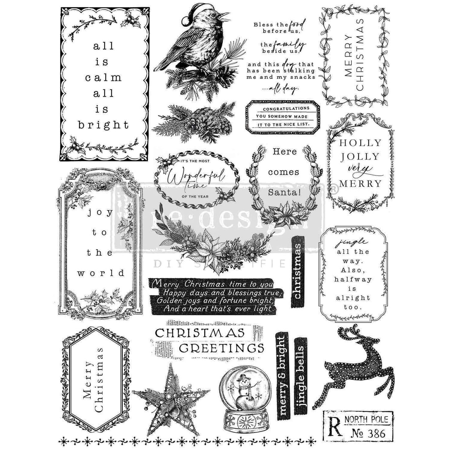 Holly Jolly Christmas Decor Stamp | 1 pc, 8.5”x11” | Christmas | Re•design with Prima