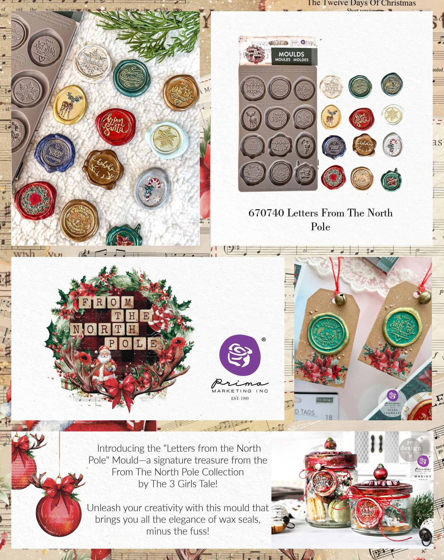 From the North Pole Decor Mould - Letters From Santa | 1 pc, 5”x8” | Wax Seal Design | Prima Marketing Inc