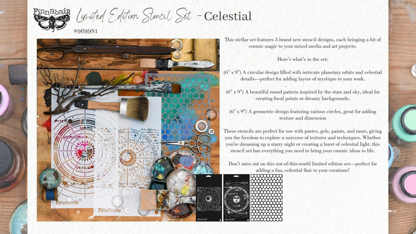Decor Stencil Set - Celestial | 3 pcs, 6”x9” | Finnabair | Redesign with Prima