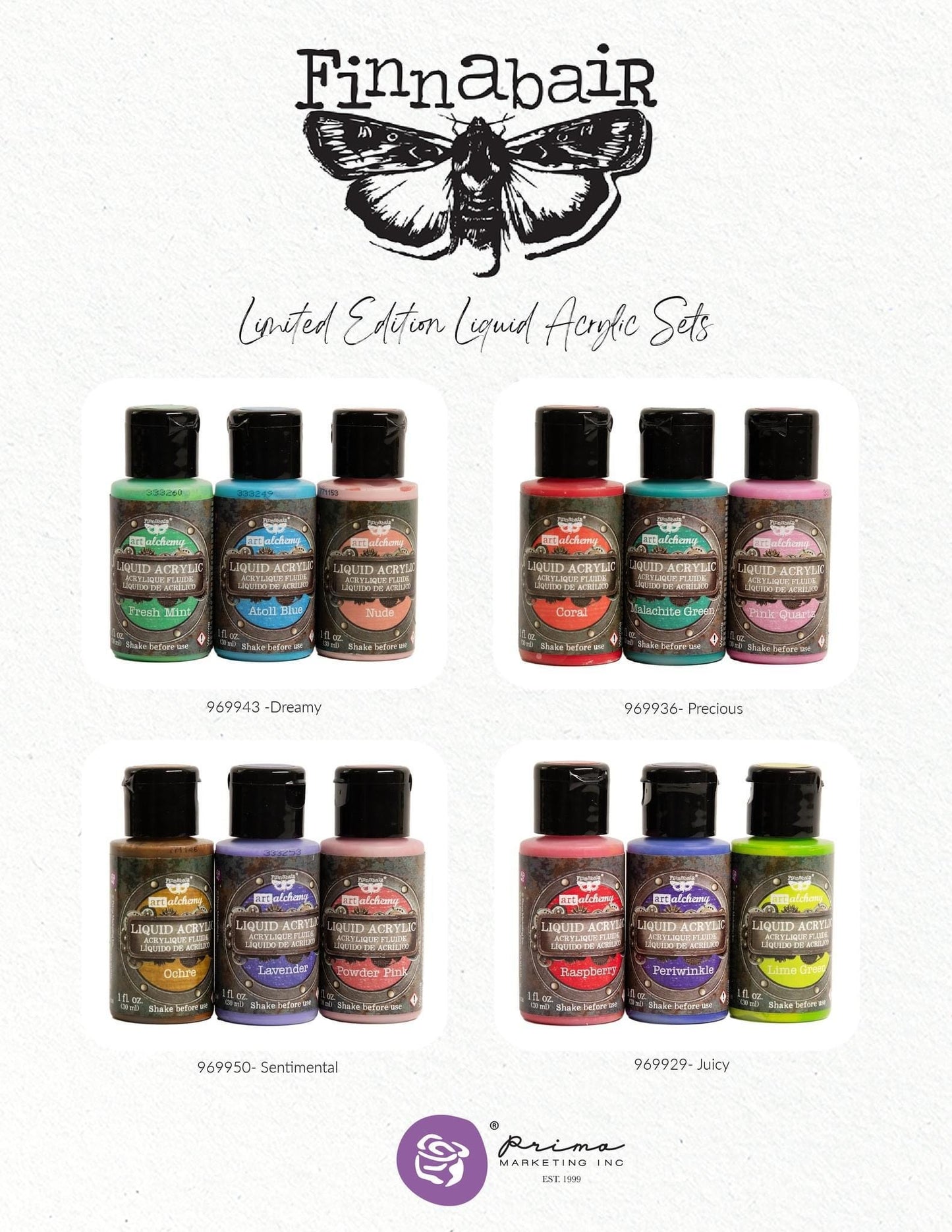 Liquid Acrylic Paint Set - Sentimental | 3 bottles, 30 ml each | Finnabair | Redesign with Prima