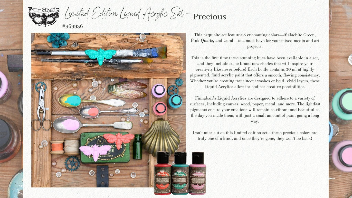 Liquid Acrylic Paint Set - Precious | 3 bottles, 40ml each | Finnabair | Redesign with Prima