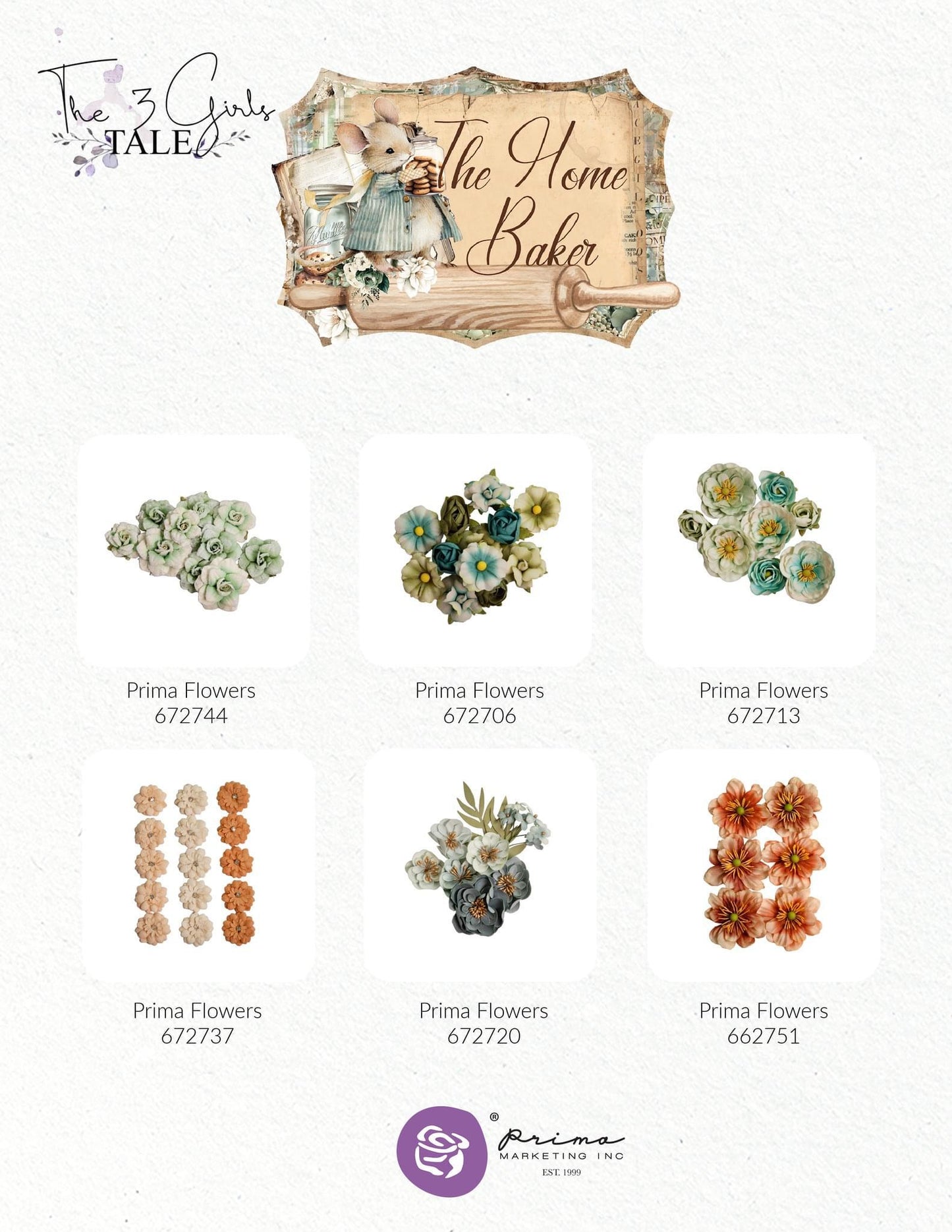The Home Baker Collection Flowers - Sweet Treats, 12 pcs | Three Girls Tale | Prima Marketing Inc