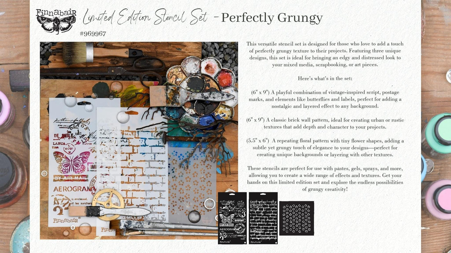 Decor Stencil Set - Perfectly Grungy | 3 pc set | Finnabair | Redesign with Prima