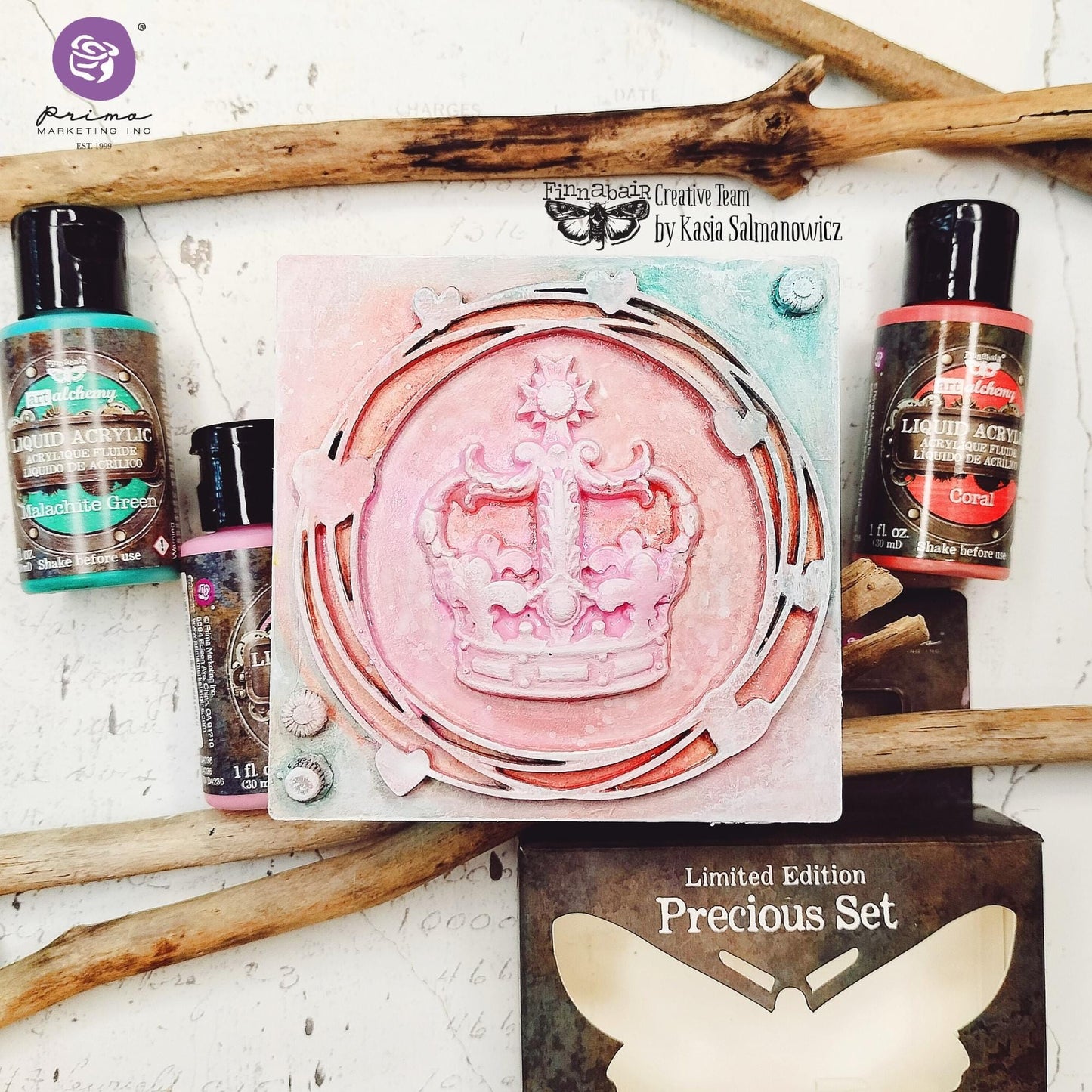 Liquid Acrylic Paint Set - Precious | 3 bottles, 40ml each | Finnabair | Redesign with Prima