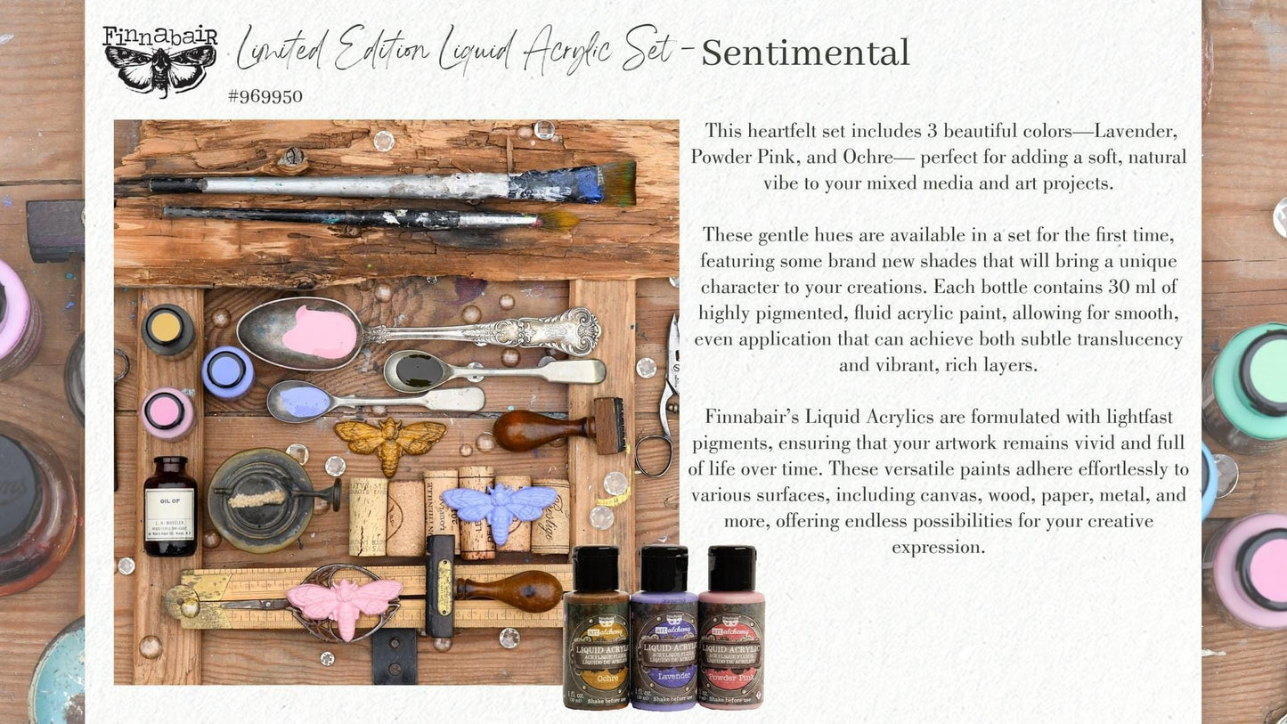 Liquid Acrylic Paint Set - Sentimental | 3 bottles, 30 ml each | Finnabair | Redesign with Prima