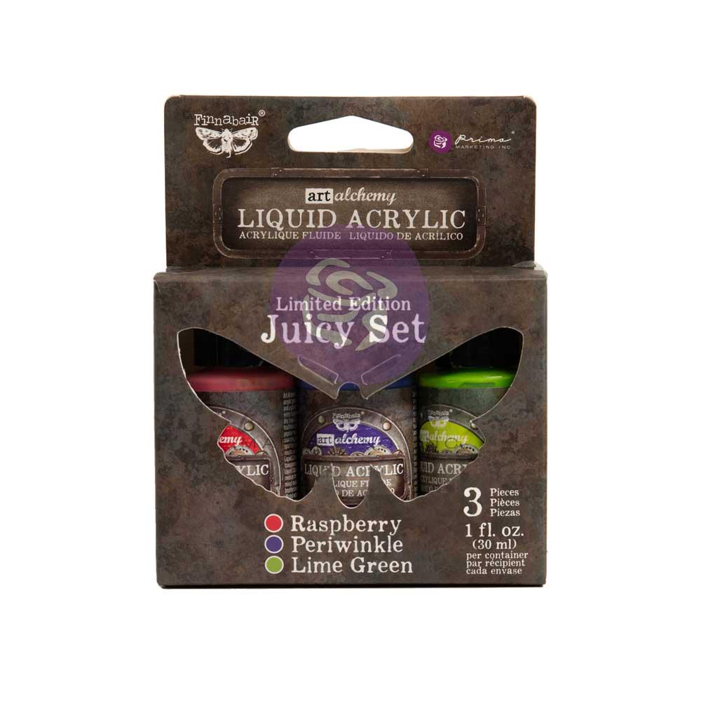 Liquid Acrylic Paint Set - Juicy | 3 bottles, 30mL each | Finnabair | Redesign with Prima