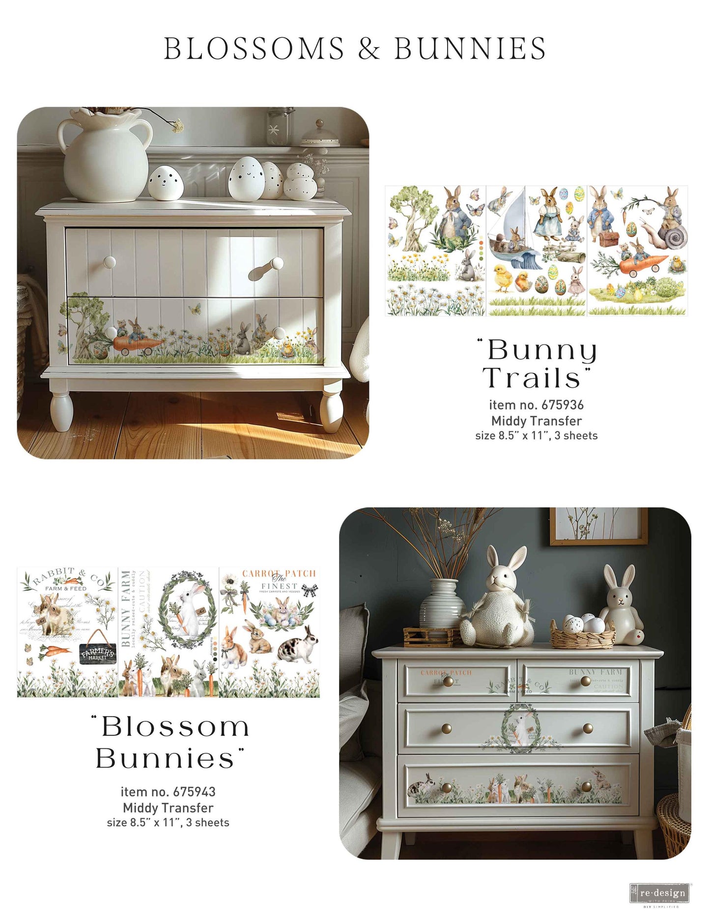 Middy Decor Transfers® - Bunny Trail Tales | 3 sheets, 8.5 x 11” | Redesign with Prima