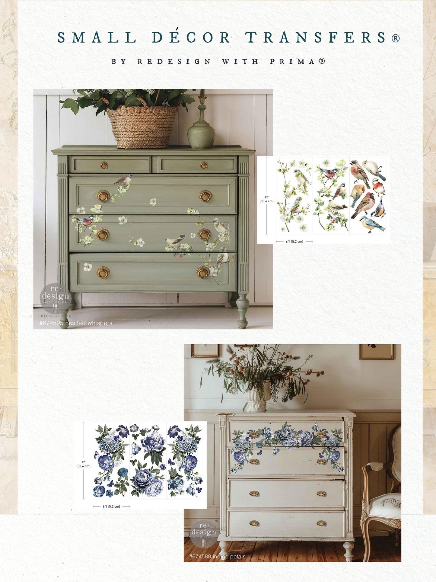 Mini Decor Transfers® - Indigo Petals | 6” x 12” | Redesign with Prima