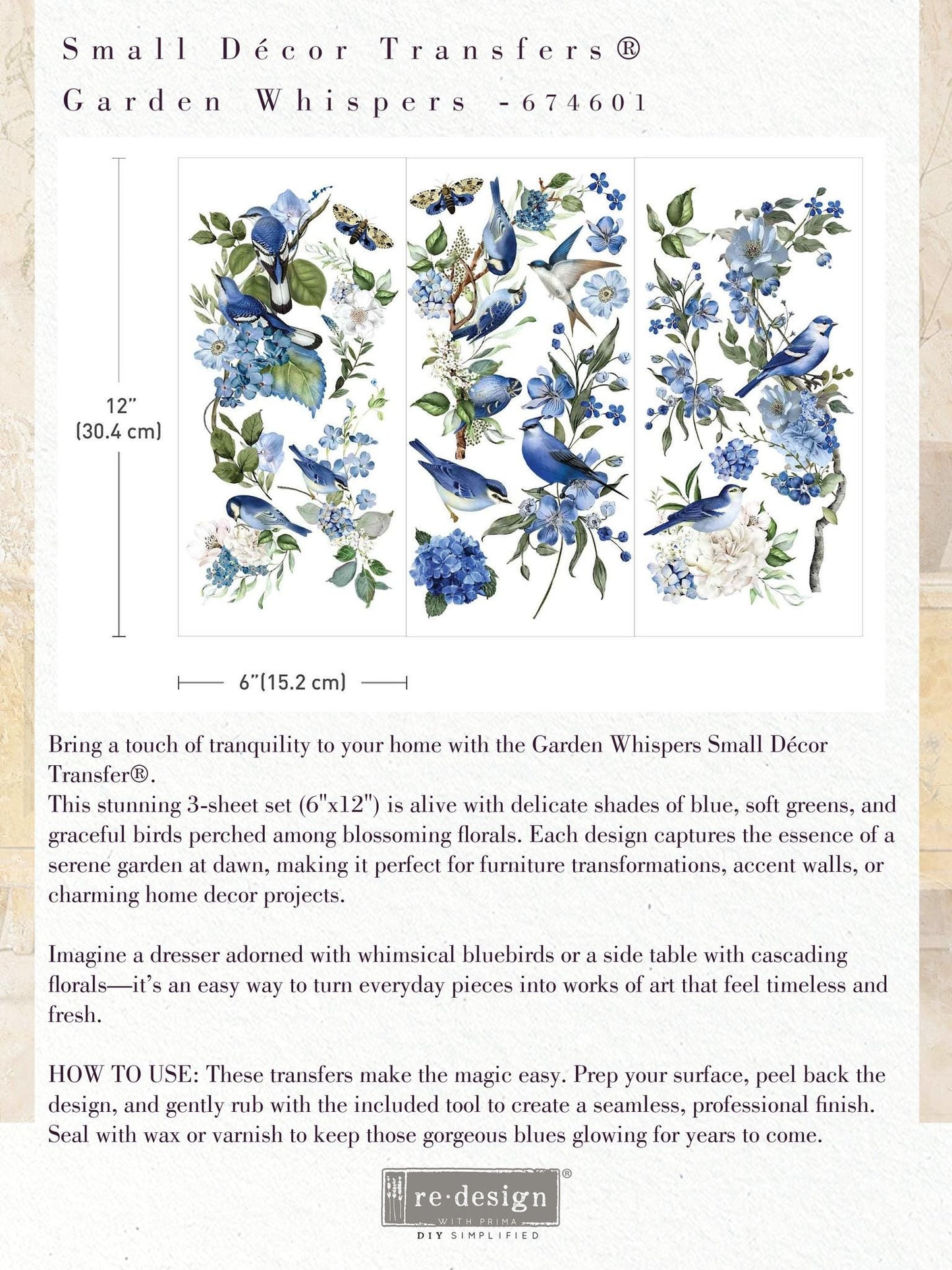 Mini Decor Transfers® - Garden Whispers | 3 sheets, 6” x 12” | Redesign with Prima