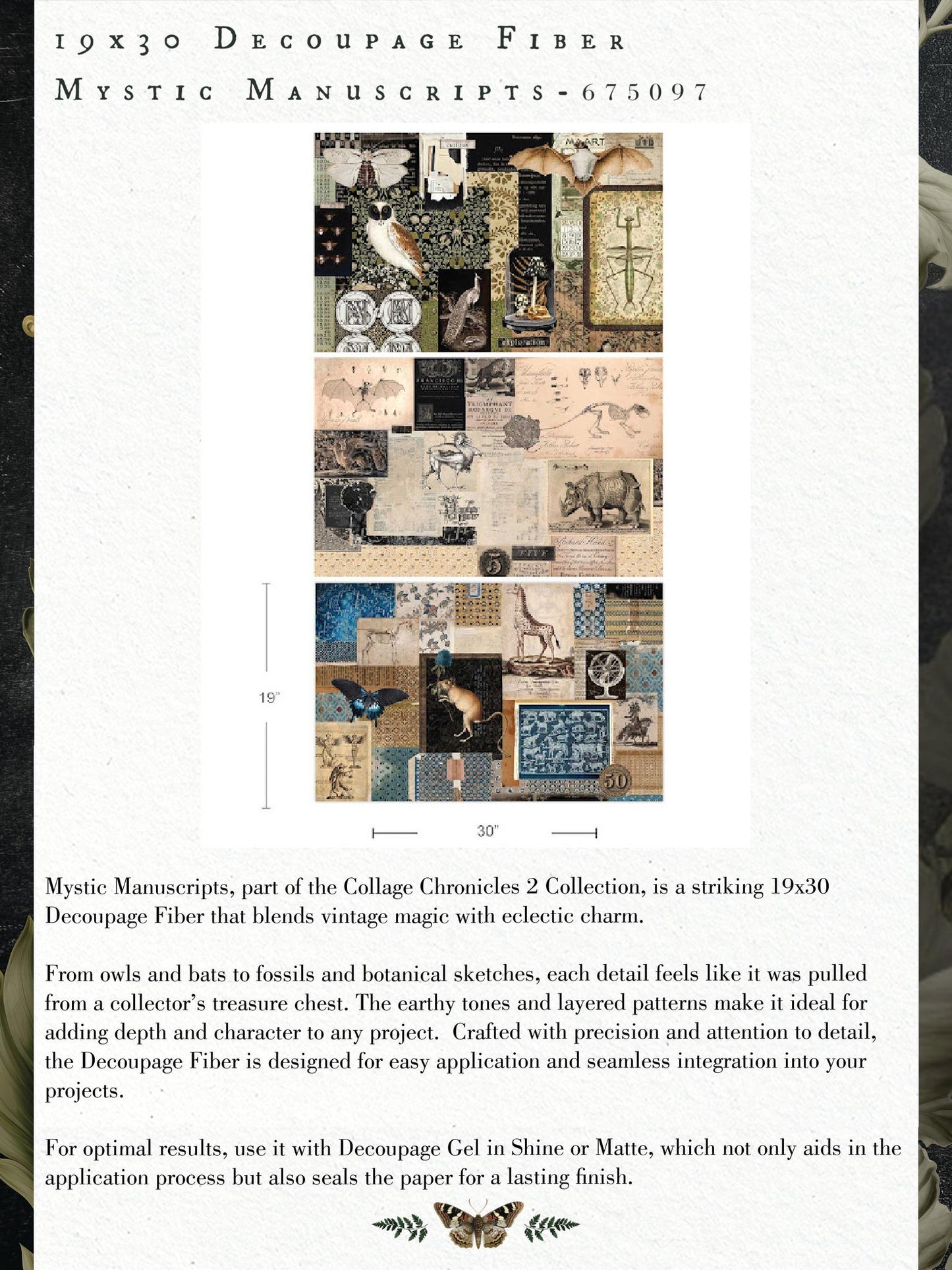 Decoupage Fiber Paper Pack - Mystic Manuscripts | 3 sheets, 19.5 x30” | Redesign with Prima