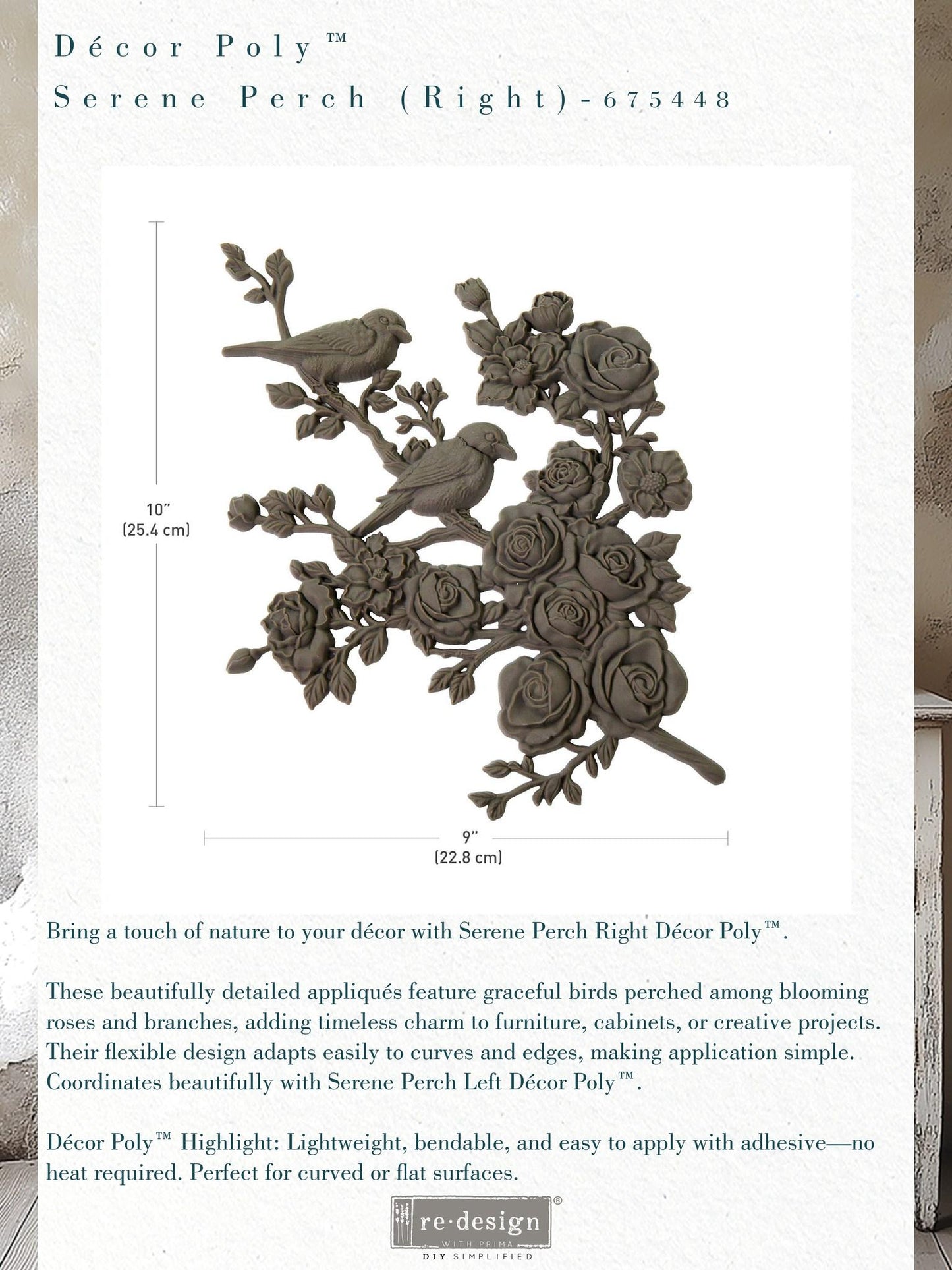Décor Poly™ - Serene Perch (right) | 1 pc, 10"x9" | Furniture appliqué | Redesign with Prima