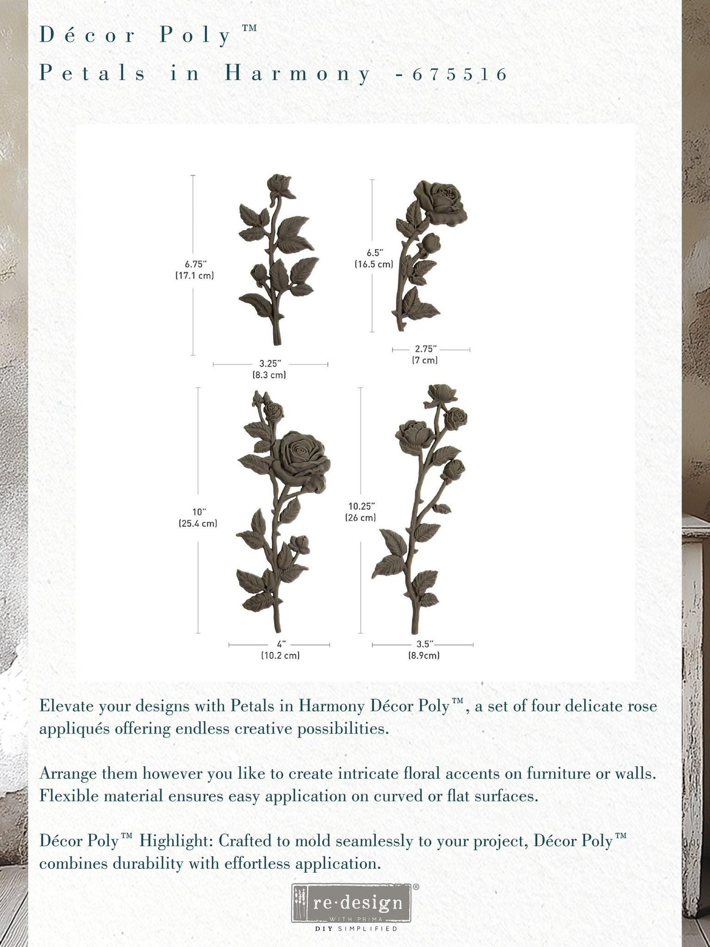 Décor Poly™ - Petals in Harmony | 3 pieces, bendable poly | Redesign with Prima