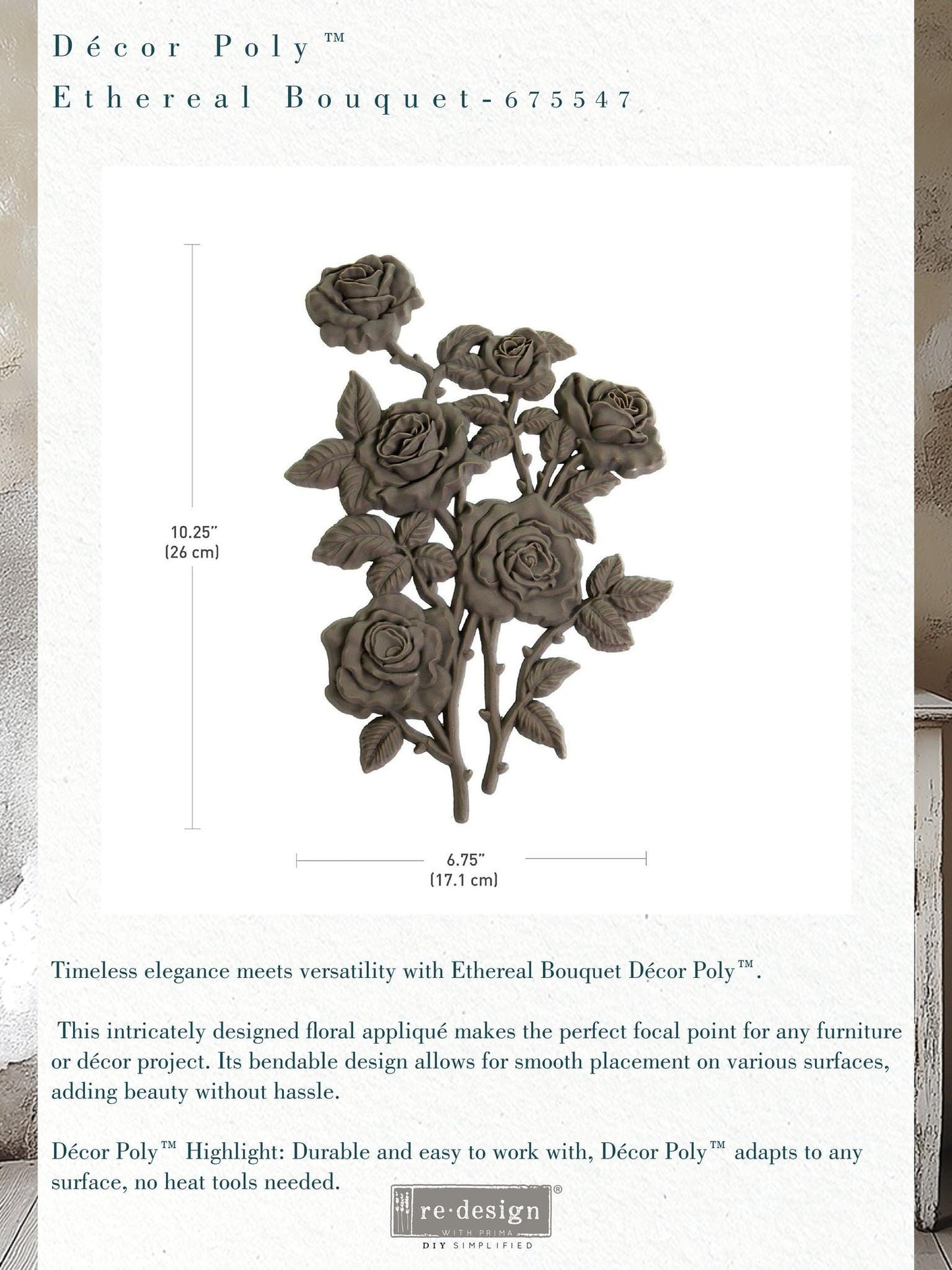 Décor Poly™ - Ethereal Bouquet | Bendable-10.25"x6.75" | Furniture Appliqué | Redesign with Prima