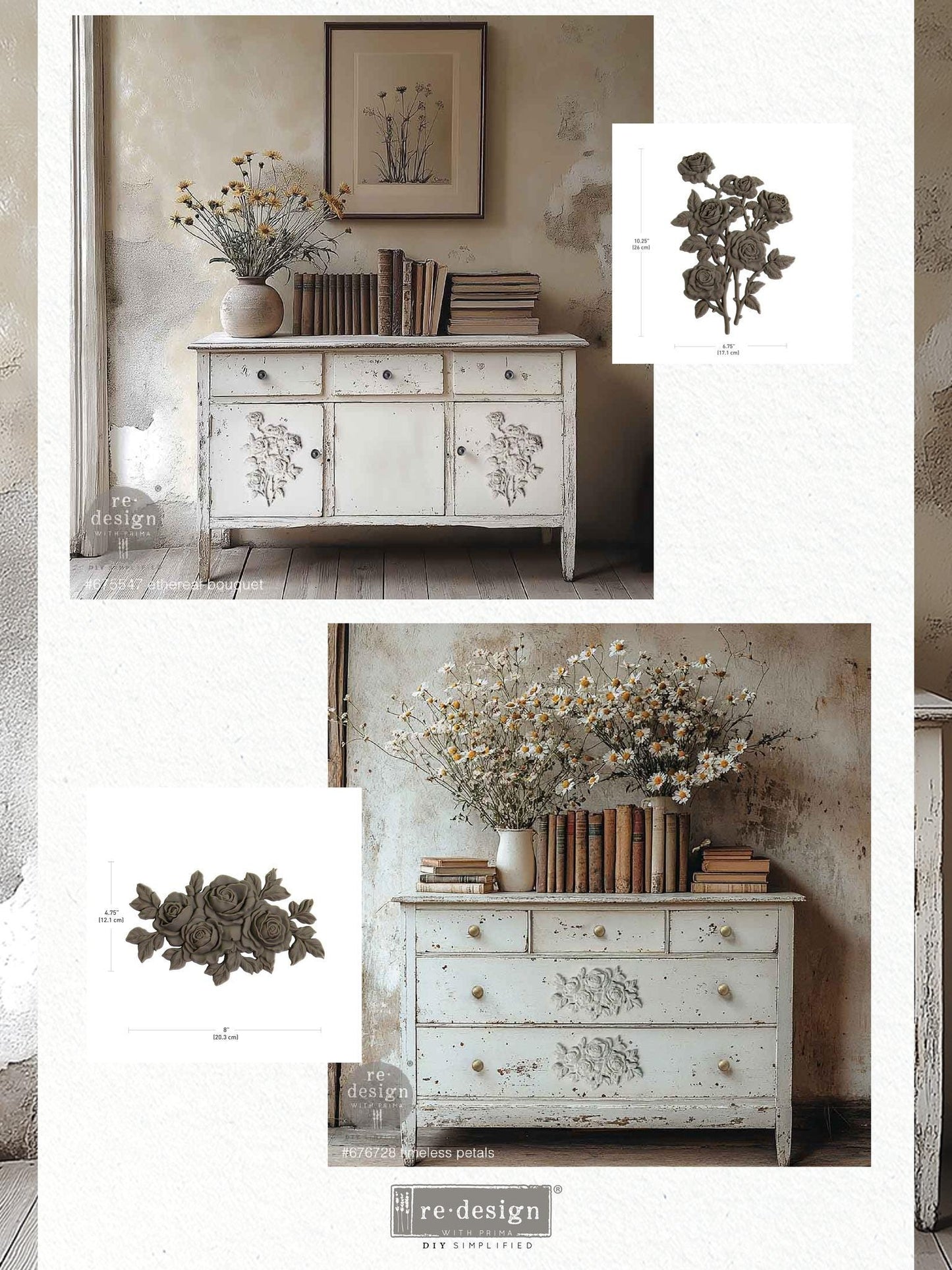 Décor Poly™ - Timeless Petals | 4.75"x8" | Bendable | Furniture Appliqué | Redesign with Prima
