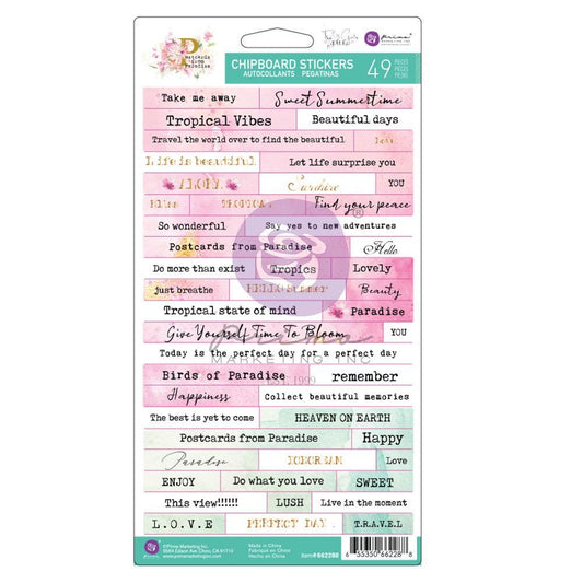 Postcards from Paradise Collection Chipboard Stickers | 56 pcs | Prima Marketing, Inc.