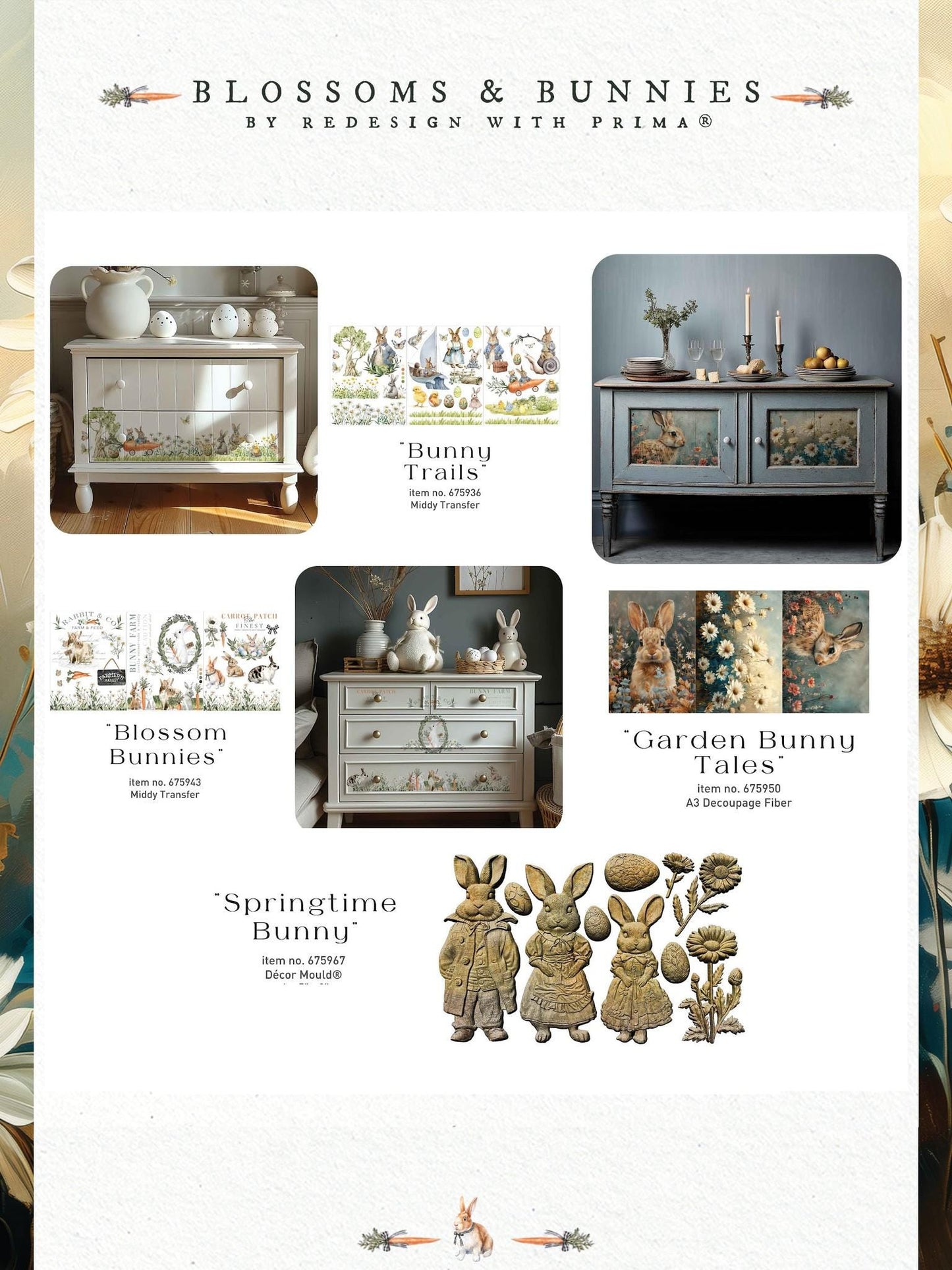 Middy Decor Transfers® - Bunny Trail Tales | 3 sheets, 8.5 x 11” | Redesign with Prima