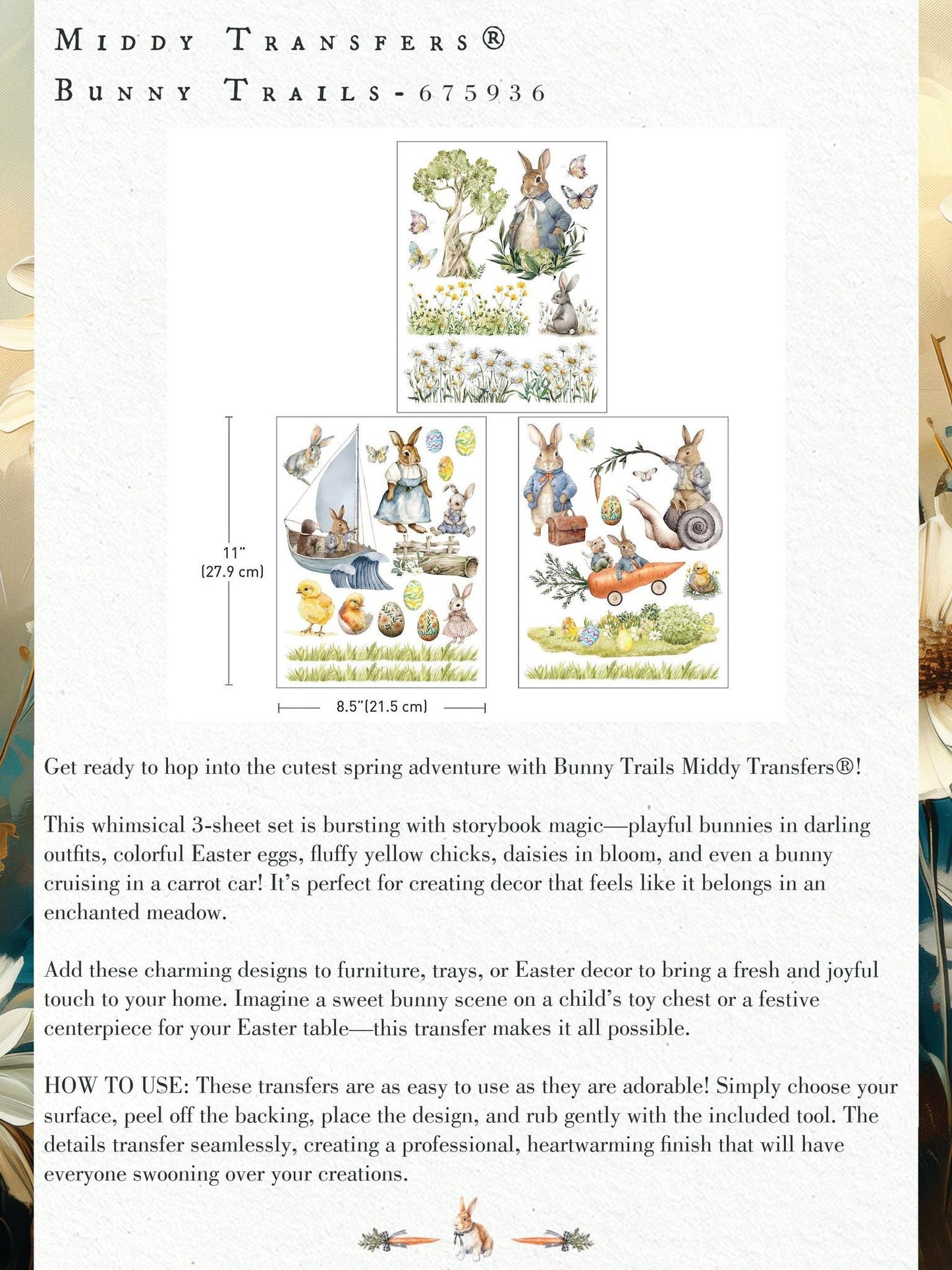 Middy Decor Transfers® - Bunny Trail Tales | 3 sheets, 8.5 x 11” | Redesign with Prima