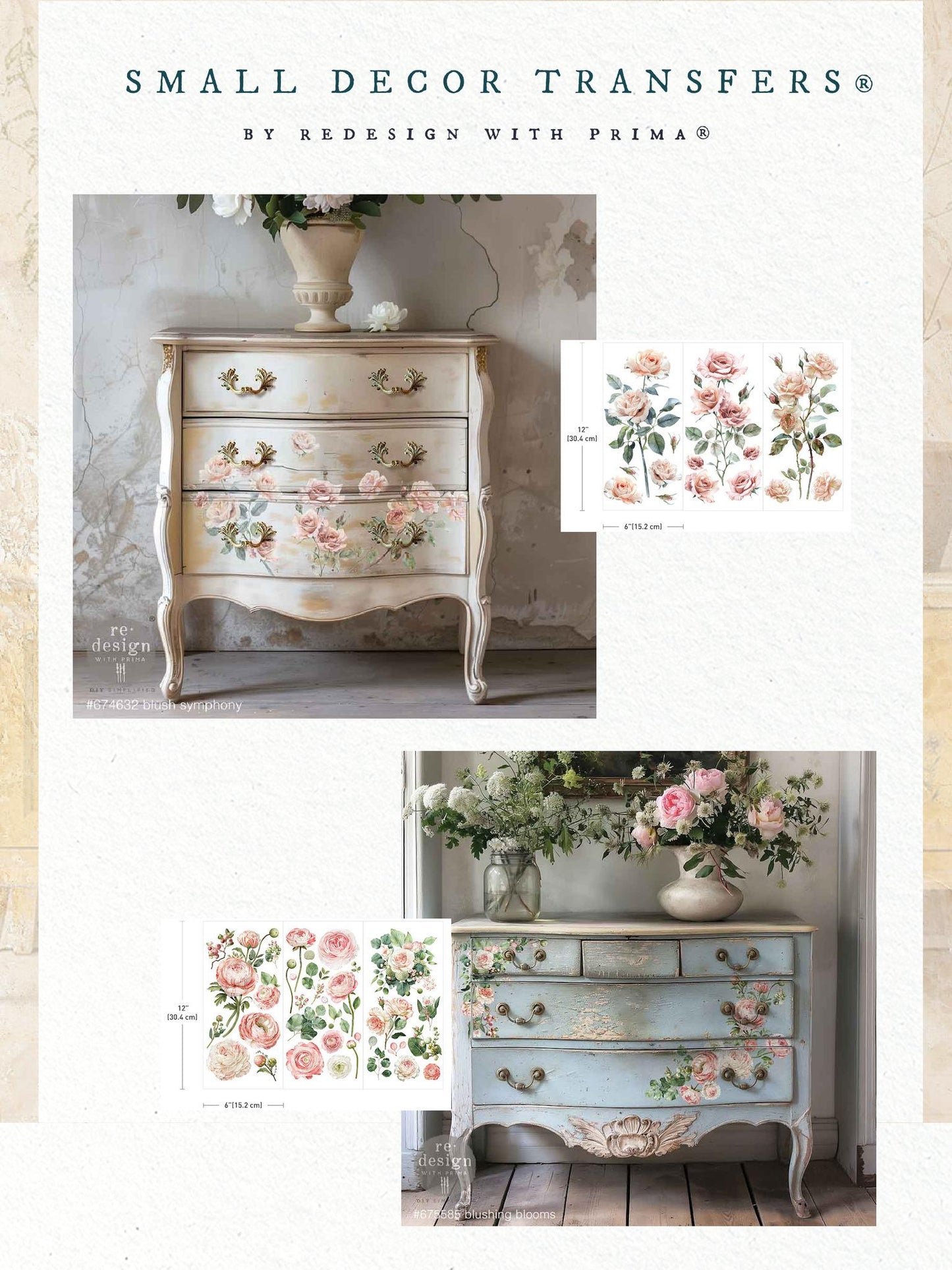 Mini Decor Transfers® - Blush Symphony | 3 sheets, 6” x 12” | Redesign with Prima
