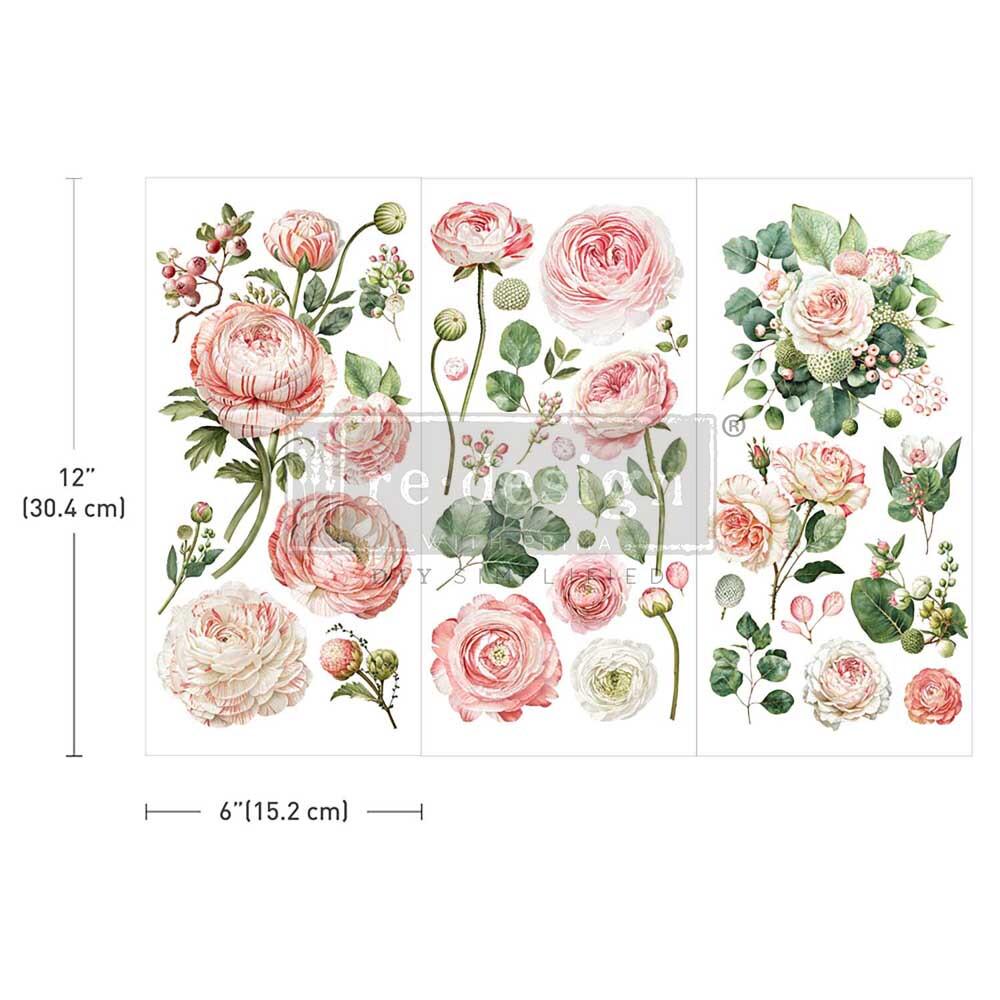 Mini Decor Transfers® - Blushing Blooms | 3 sheets, 6” x 12” | Redesign with Prima