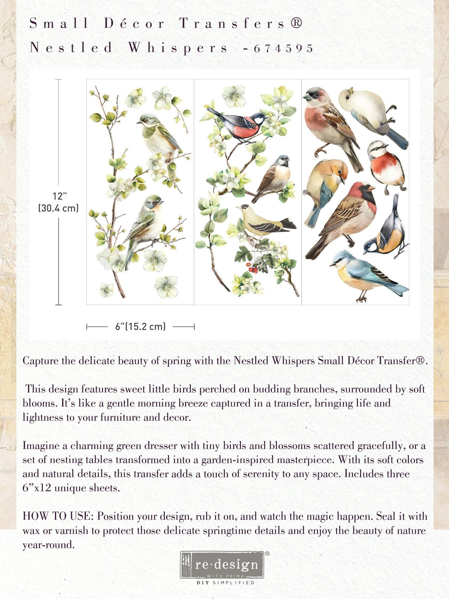 Mini Decor Transfers® - Nestled Whispers | 6” x 12” | Redesign with Prima