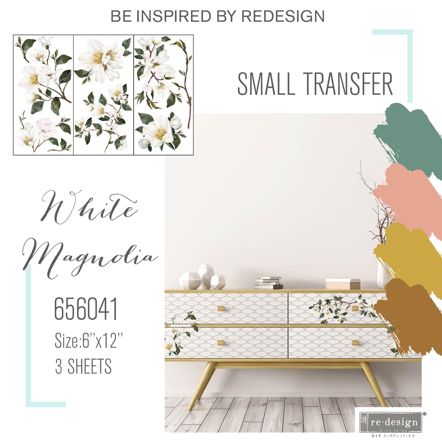 Mini Decor Transfers® - White Magnolia | 6"x12"| Redesign with Prima