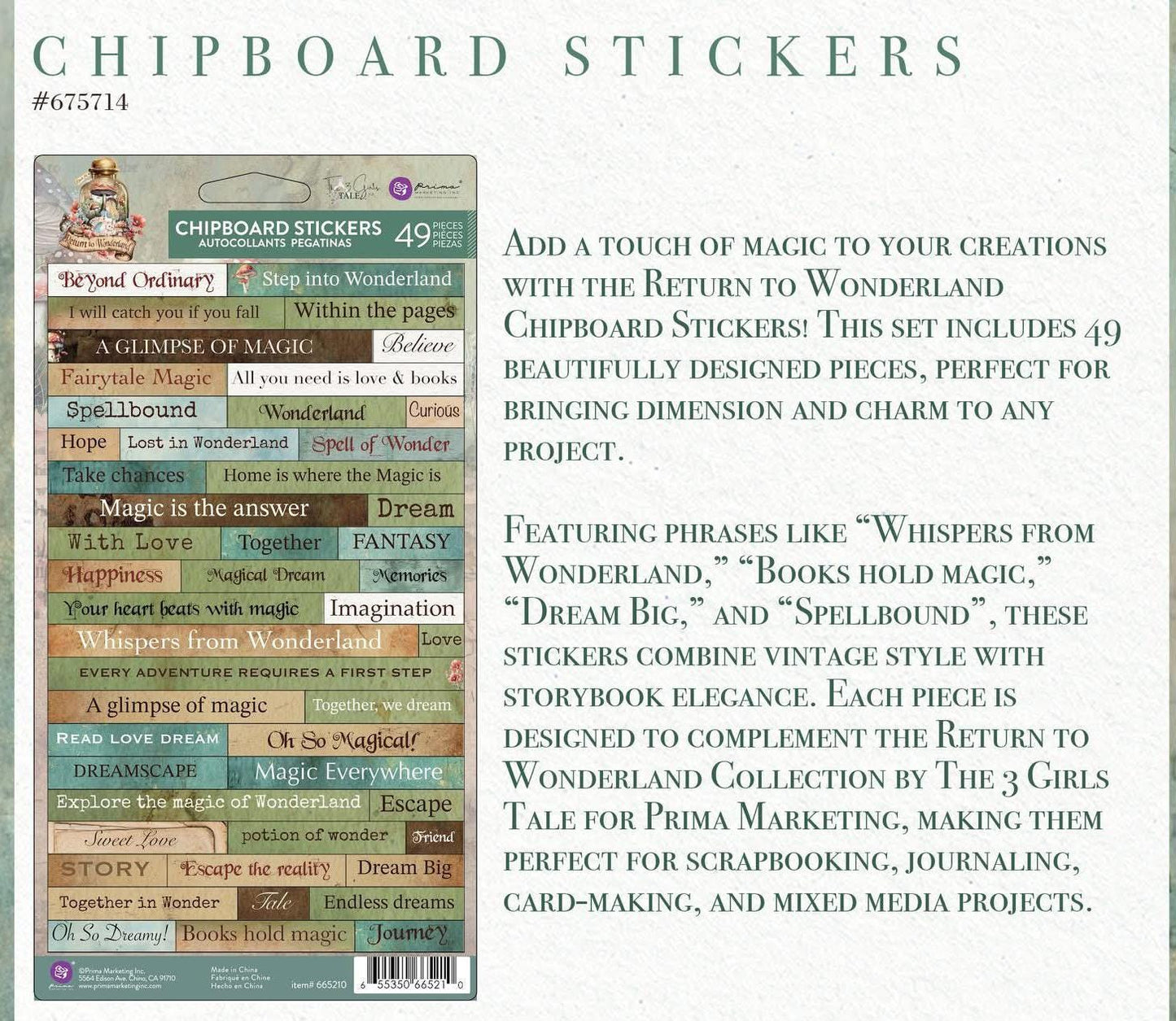 Return To Wonderland Collection Chipboard Stickers - 49 pcs | Prima Marketing Inc.