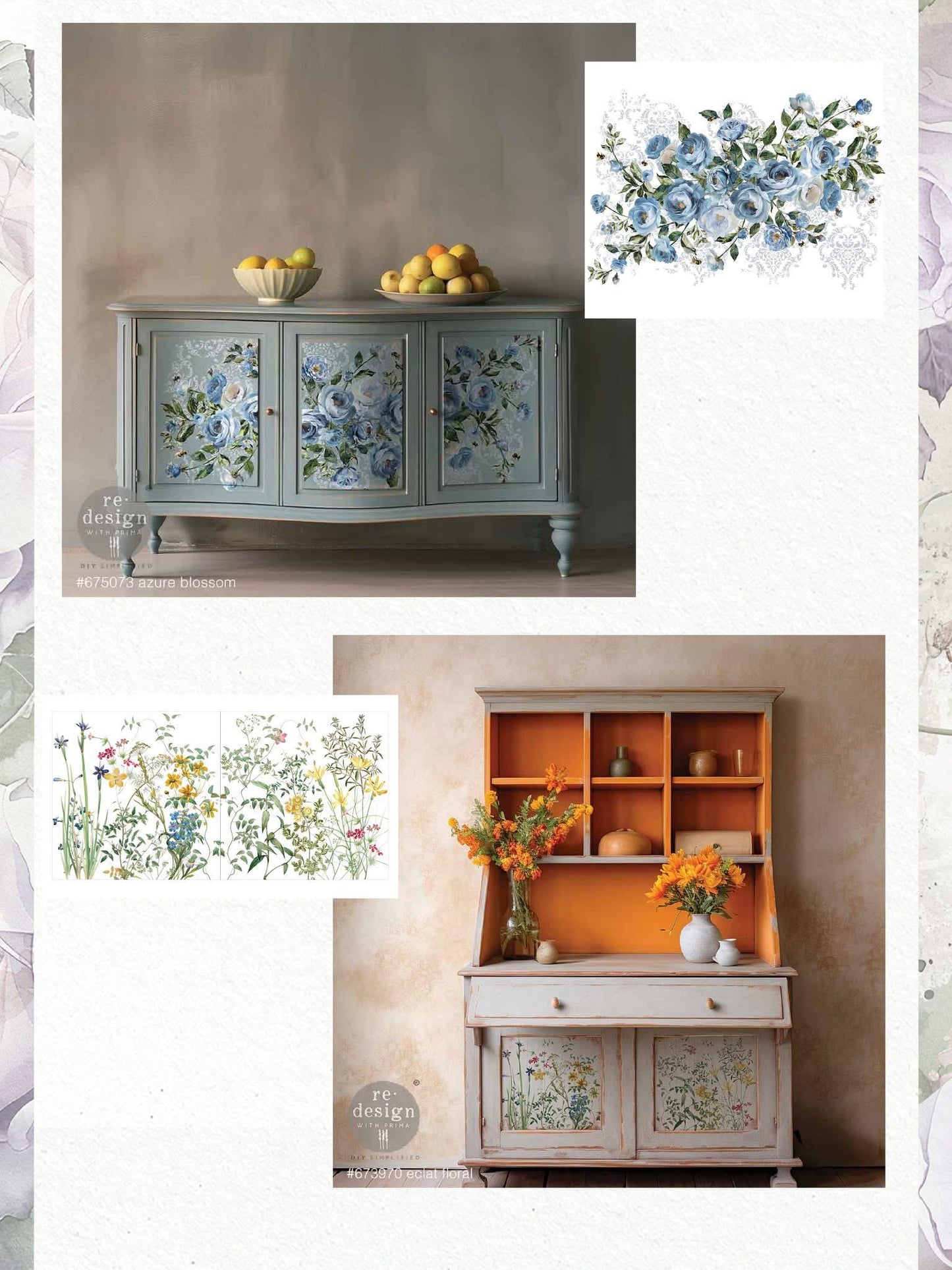 Maxi Decor Transfer® - Eclat Floral | 2 sheets, 12”x12” | Redesign with Prima®