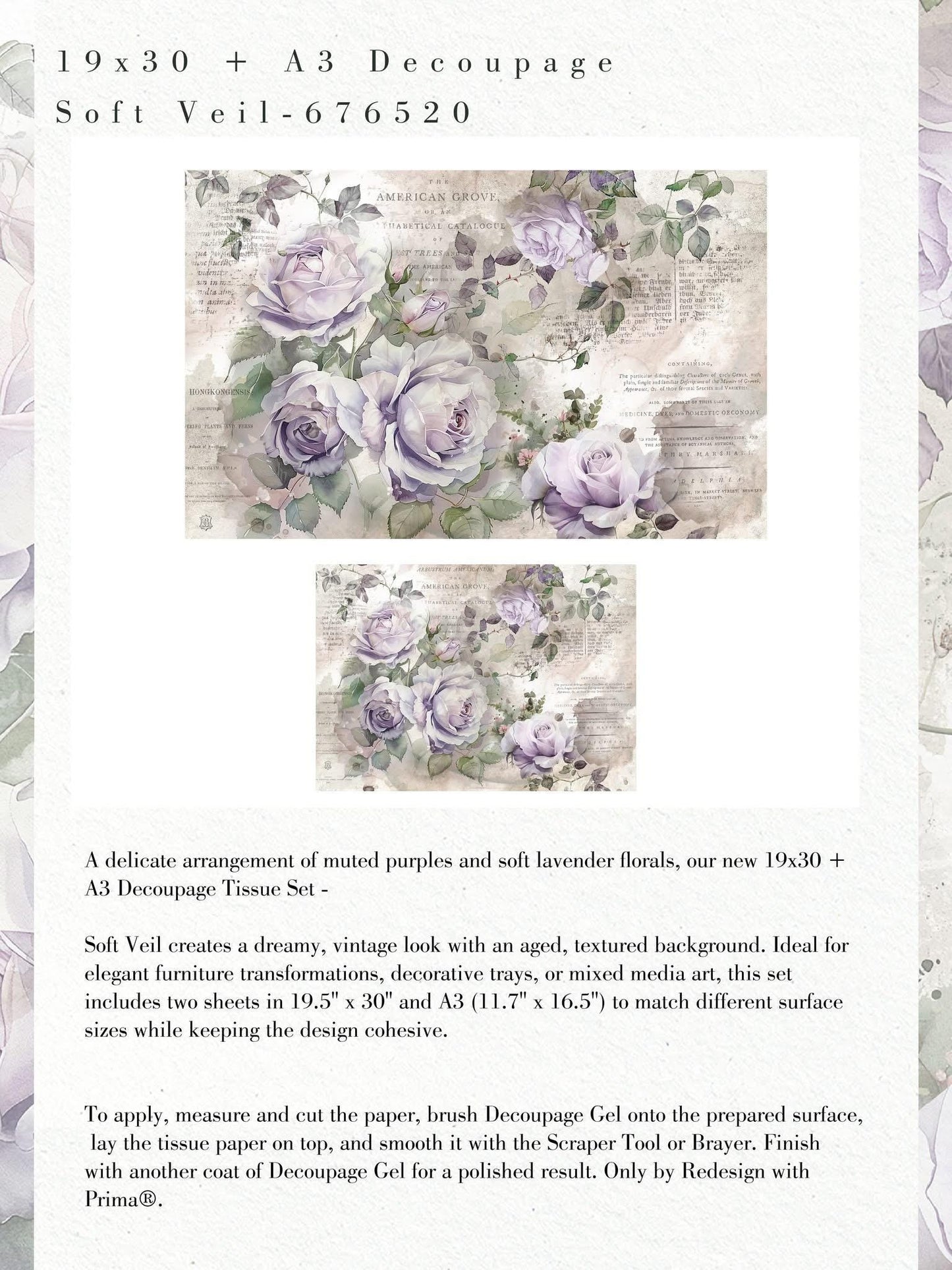 Double Delight Decoupage Fiber Set - Soft Veil | 1-19x30”+1-11.7x16.5” | Redesign with Prima®